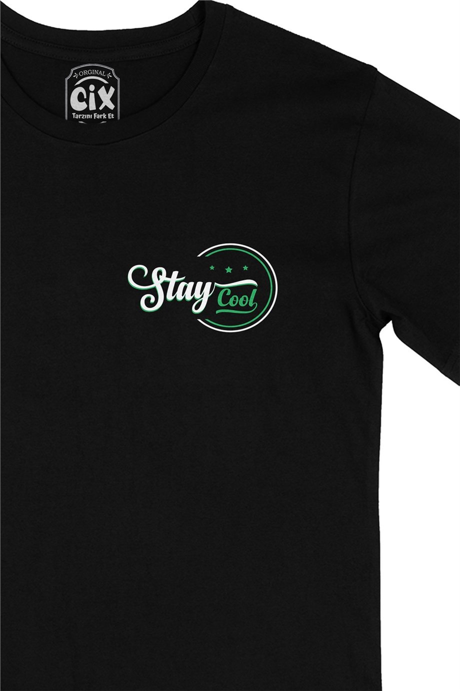 Stay Cool Cep Logo Tasarımlı Siyah Tişört