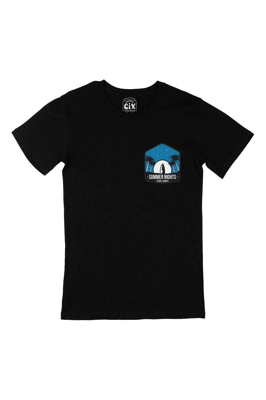 Summer Nights Cep Logo Tasarımlı Siyah Tişört