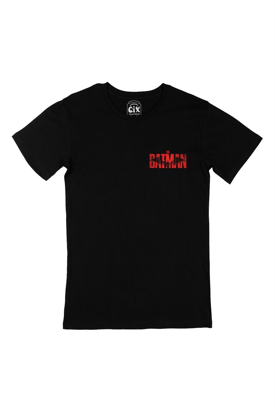 The Batman Baskılı Cep Logo Tasarımlı Siyah Tişört