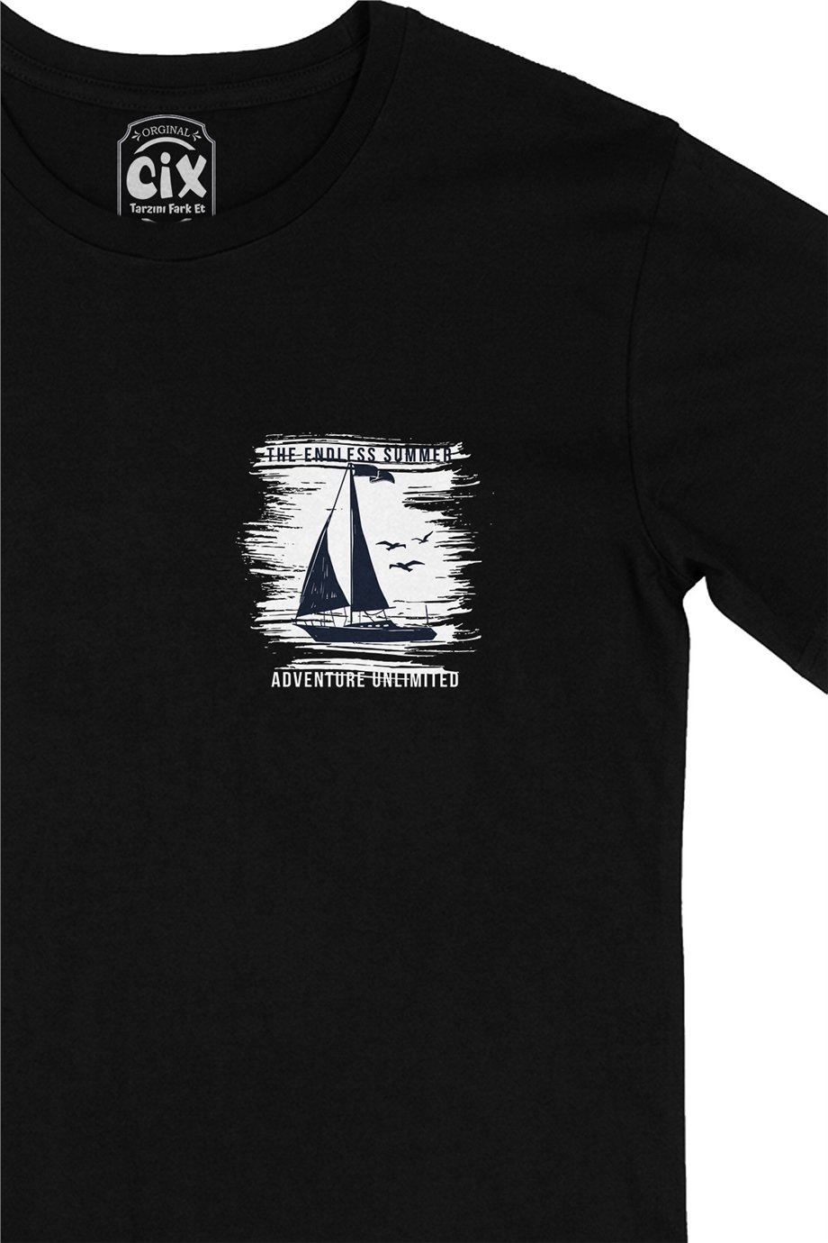 The Endless Summer Cep Logo Tasarımlı Siyah Tişört