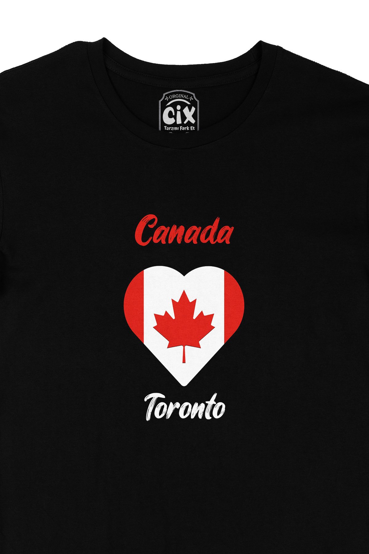 Toronto Canada Bayraklı Kalpli Siyah Tişört