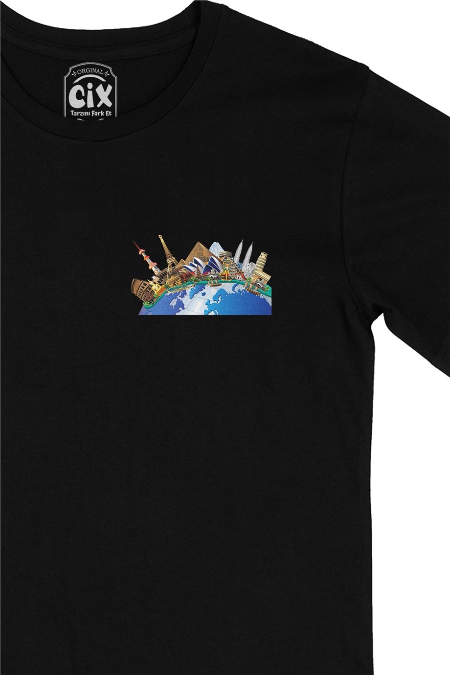 Travel To World Cep Logo Tasarımlı Siyah Tişört