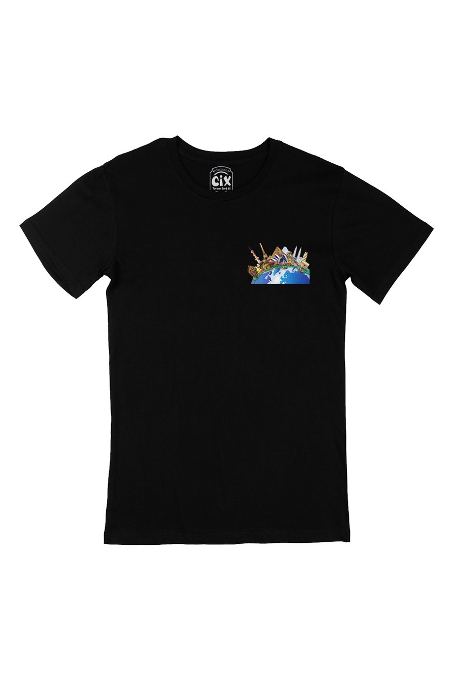 Travel To World Cep Logo Tasarımlı Siyah Tişört
