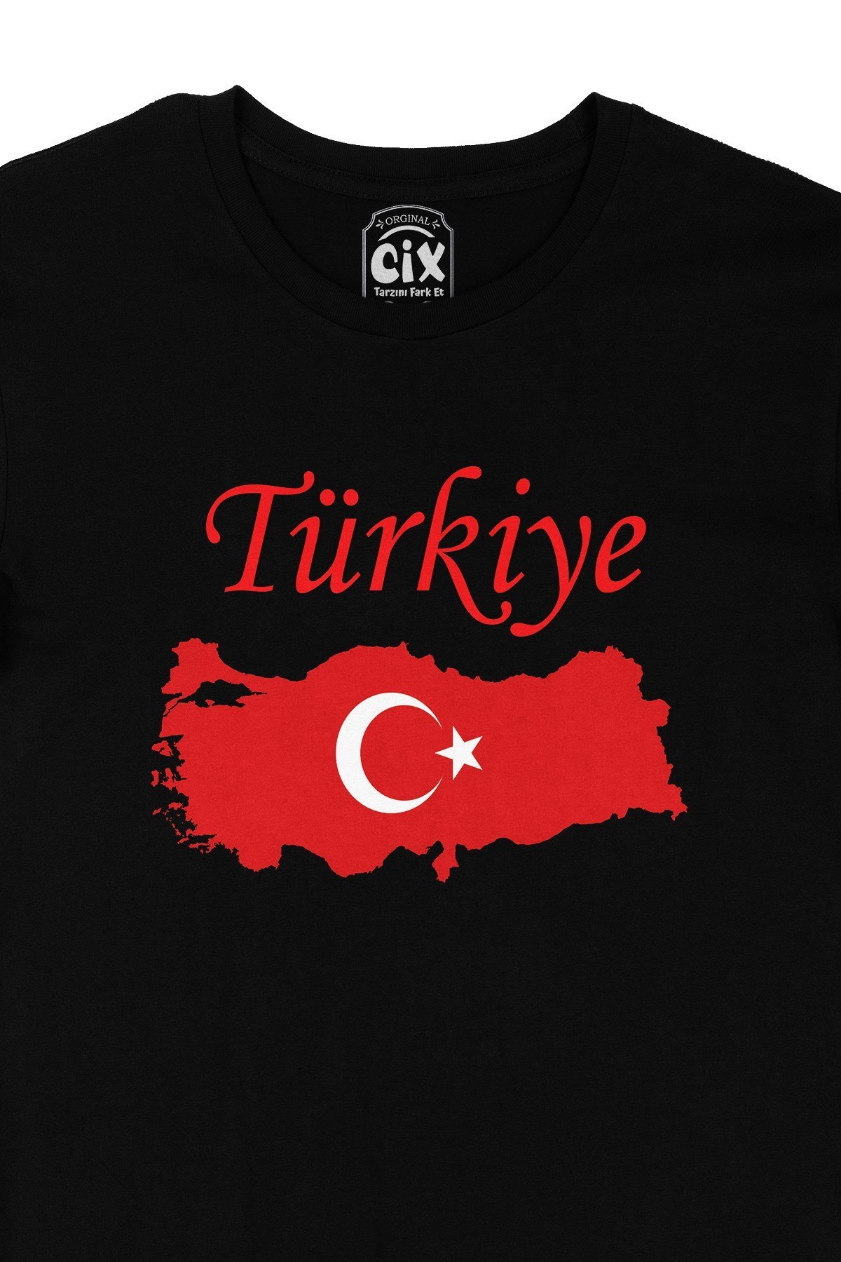 Türkiye Haritalı ve Bayraklı Siyah Tişört