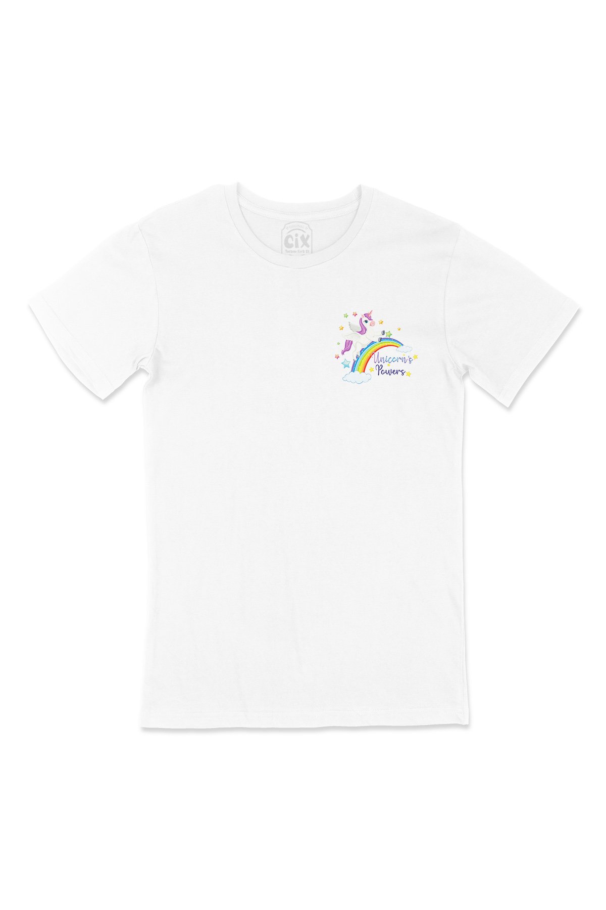 Unicorn Power Cep Logo Tasarımlı Beyaz Tişört