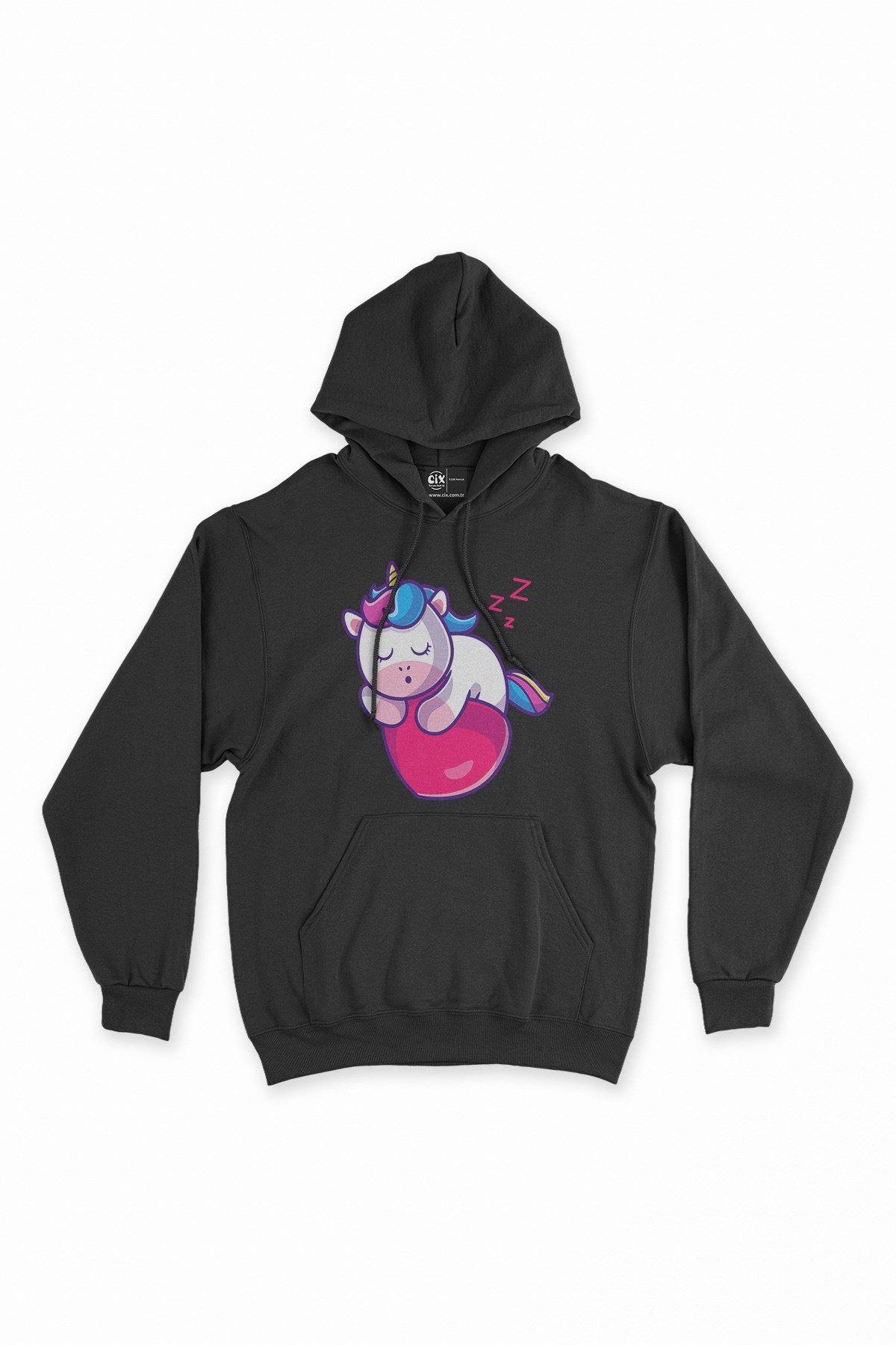 Uykucu Unicorn Siyah Kapşonlu Sweatshirt Hoodie