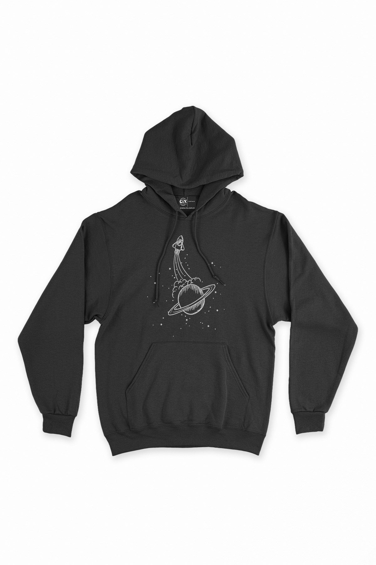 Uzay Roketli Siyah Kapşonlu Sweatshirt Hoodie