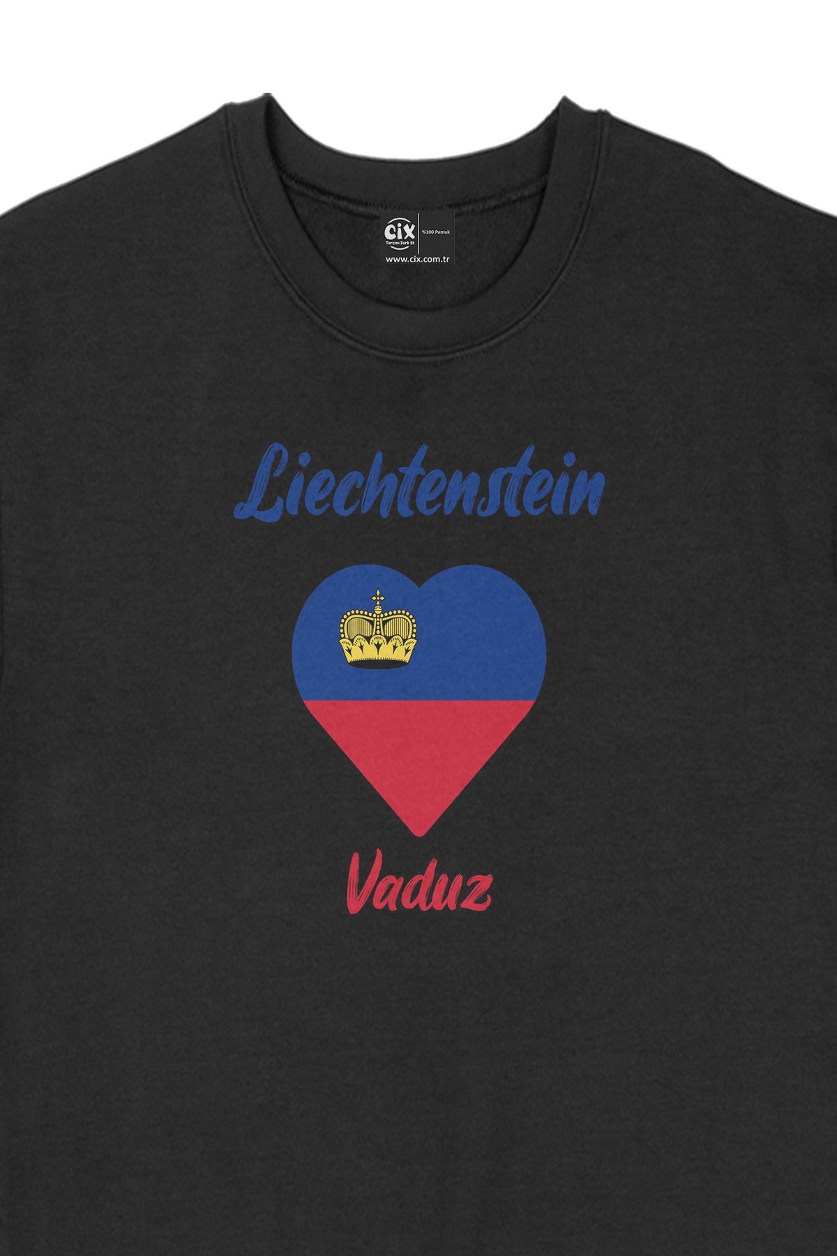 Vaduz Lihteştayn Bayraklı Kalpli Siyah Sweatshirt