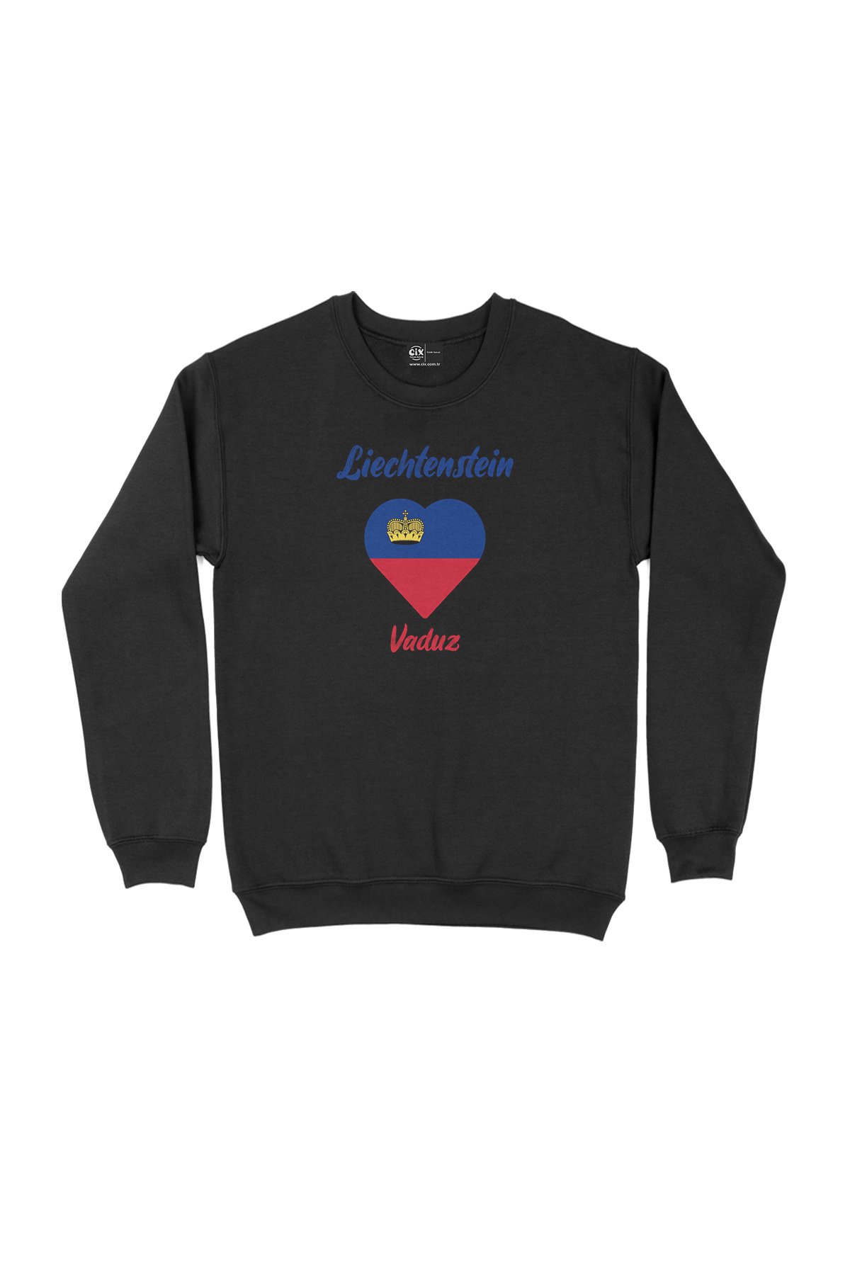 Vaduz Lihteştayn Bayraklı Kalpli Siyah Sweatshirt