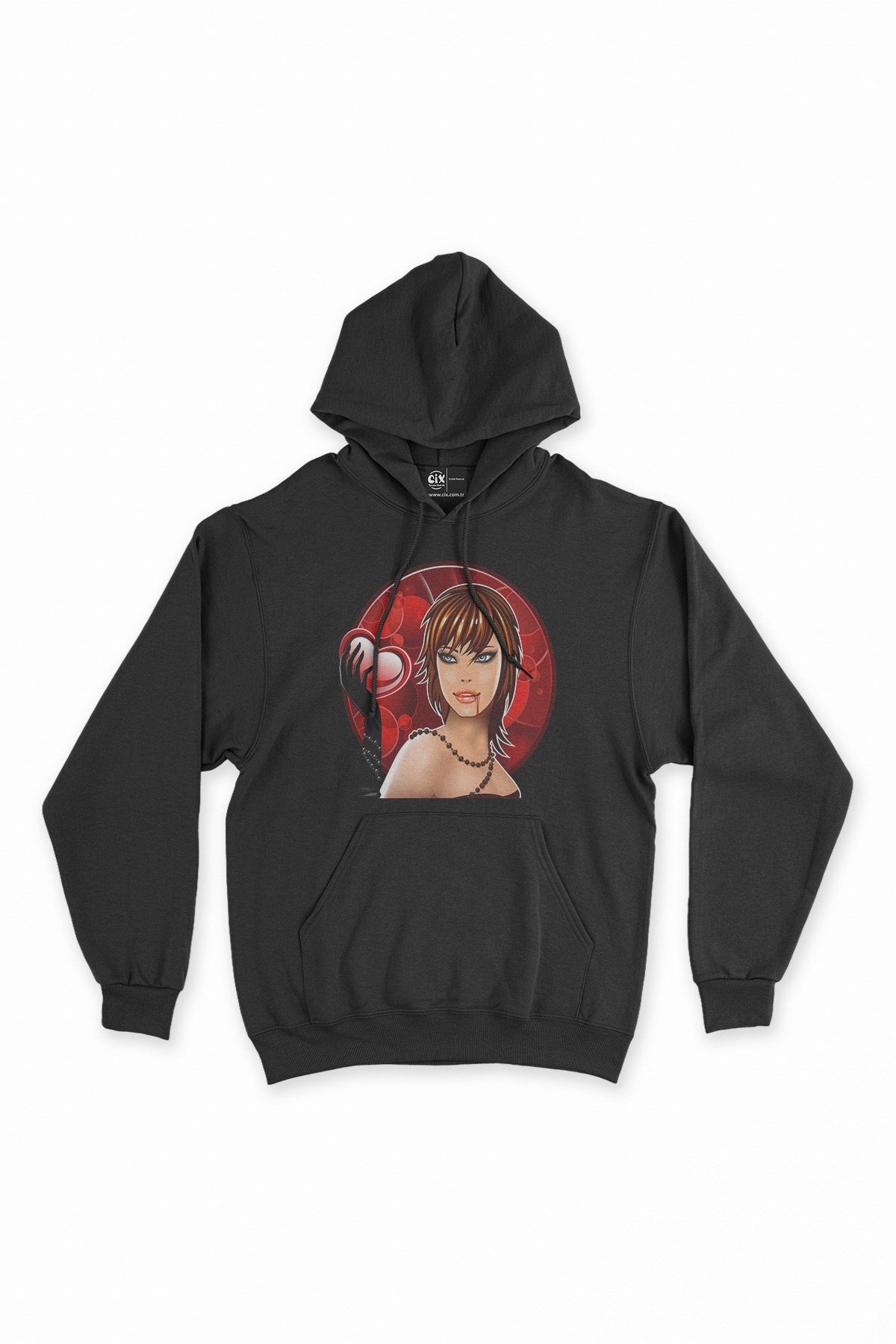 Vampir Kız Siyah Kapşonlu Sweatshirt Hoodie