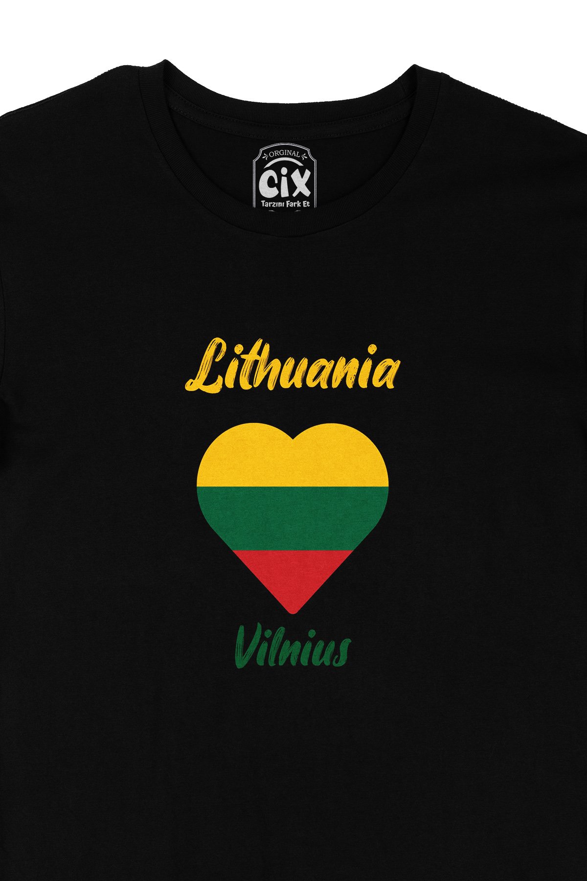 Vilnüs Litvanya Bayraklı Kalpli Siyah Tişört