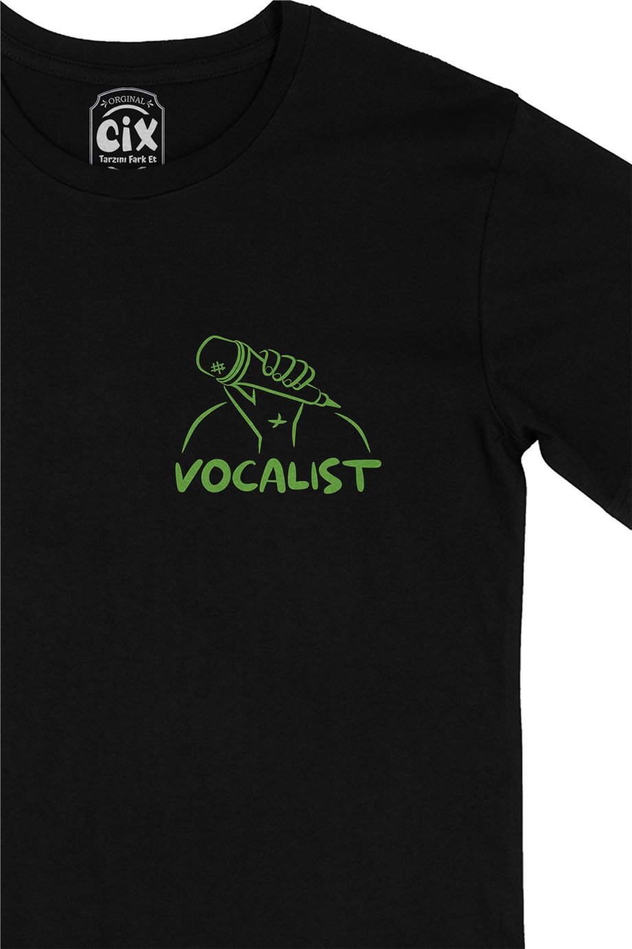 Vokalist Cep Logo Tasarımlı Siyah Tişört