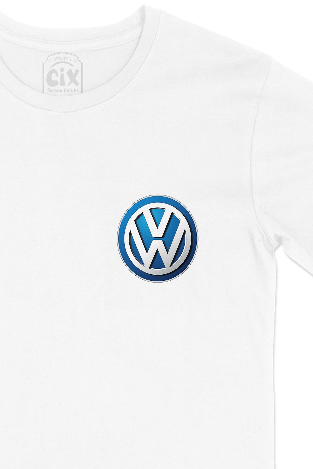 Volkswagen Logolu Cep Logo Tasarımlı Beyaz Tişört