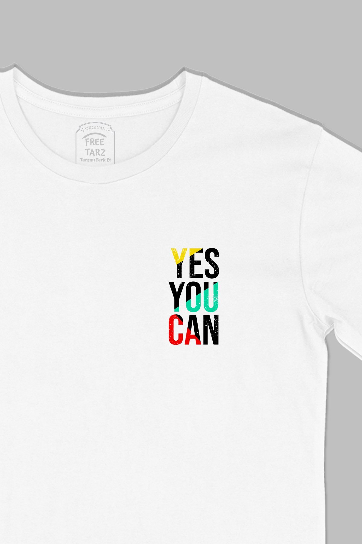 Yes You Can Motivasyon Baskılı Cep Tasarım Beyaz Tişört Yes You Can Motivasyon Baskılı Cep Tasarım Beyaz Tişört - Ücretsiz Kargo