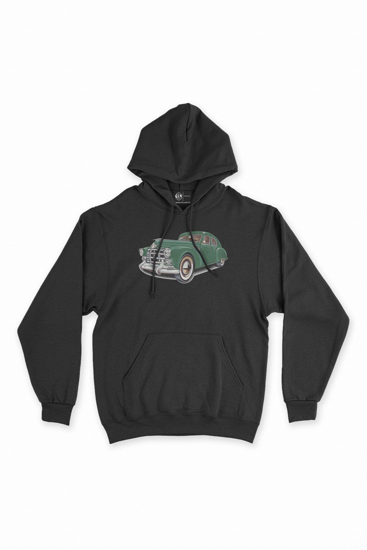 Yeşil Klasik Araba Siyah Kapşonlu Sweatshirt Hoodie