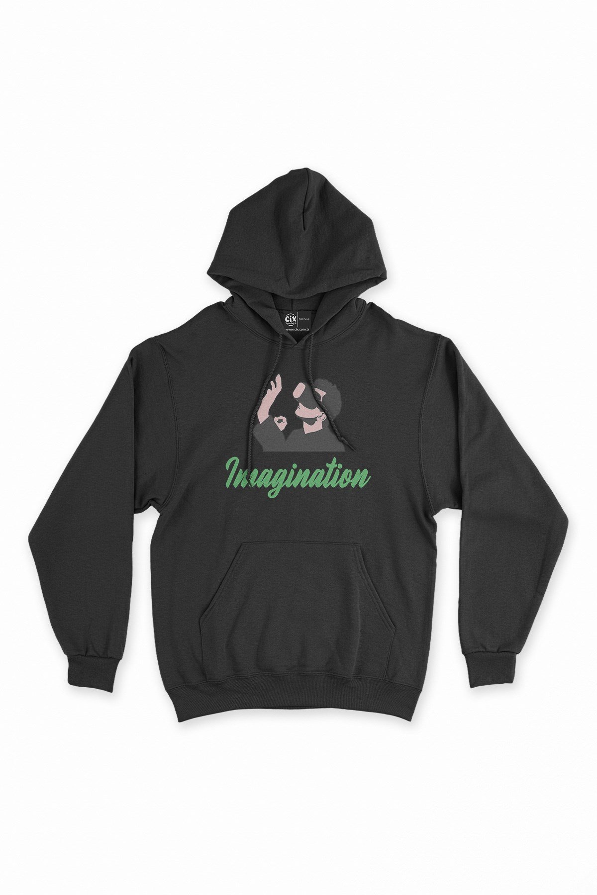 Yeşil Your Imagination Siyah Kapşonlu Sweatshirt Hoodie