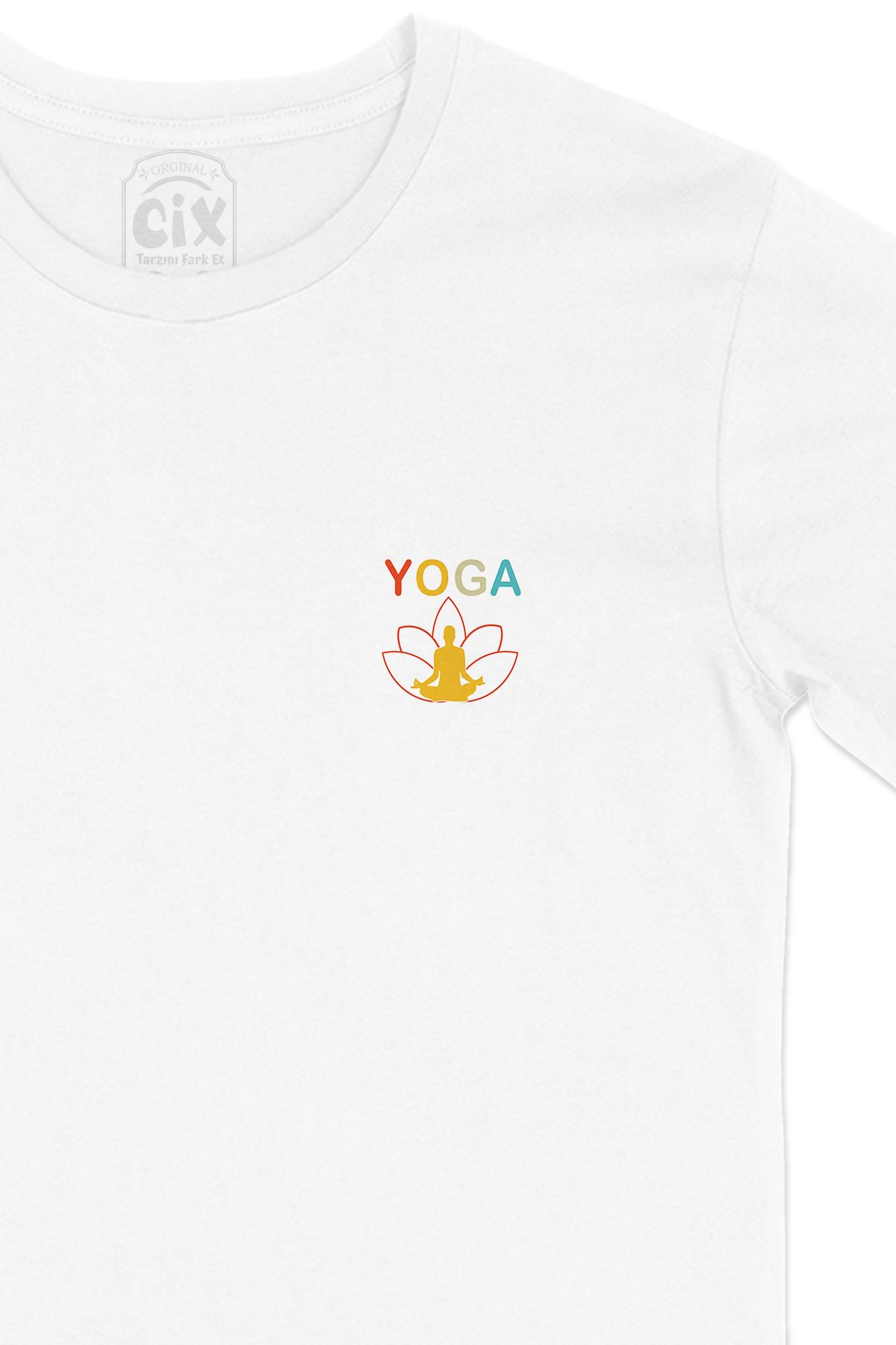 YOGA Cep Logo Tasarımlı Beyaz Tişört