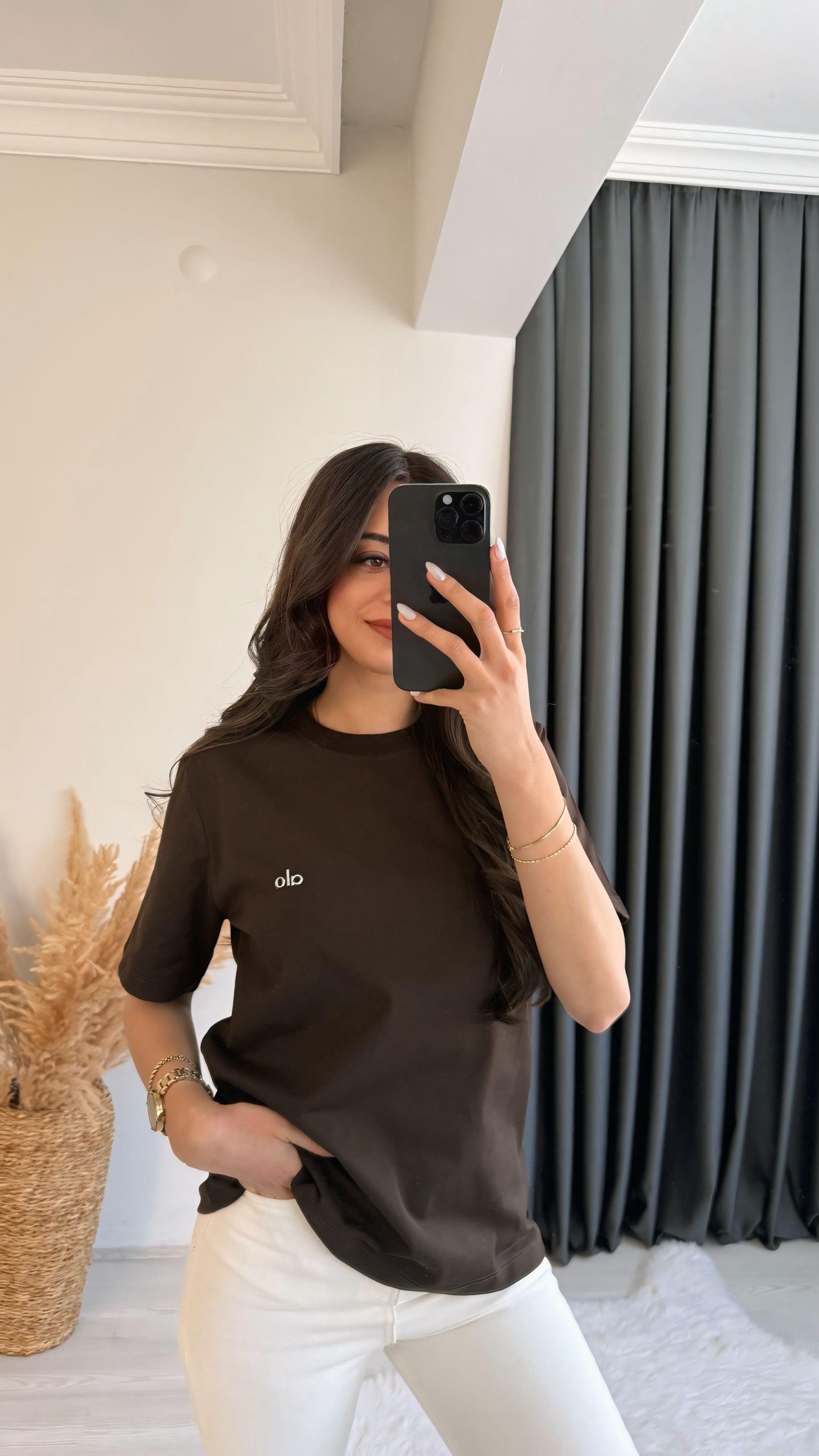 Alone Premium Doku Orj Marka Tshirt İşlemeli Kahve