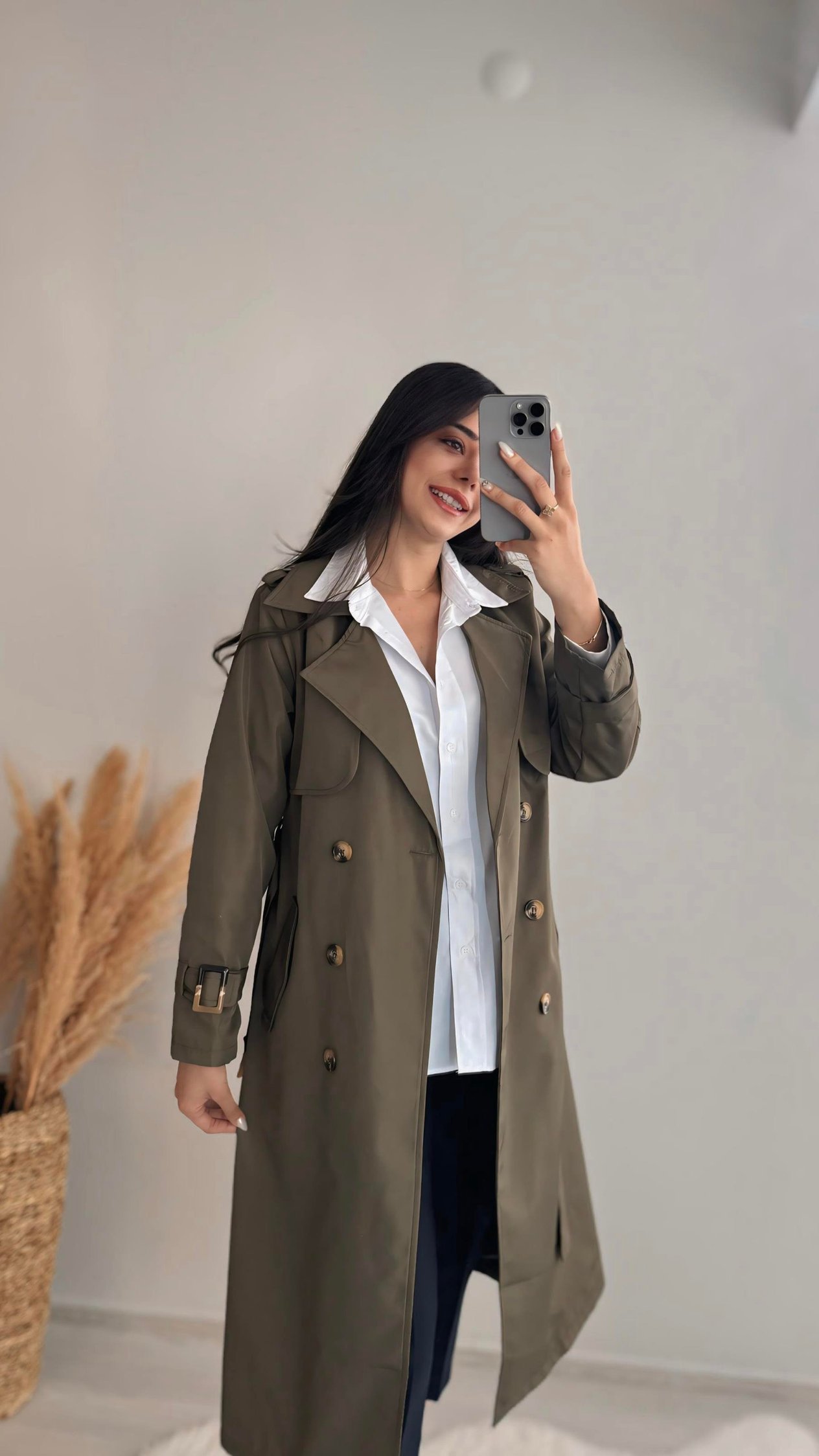 Diana Premium Seri Özel Kumaş Haki Bymen  Trençkot