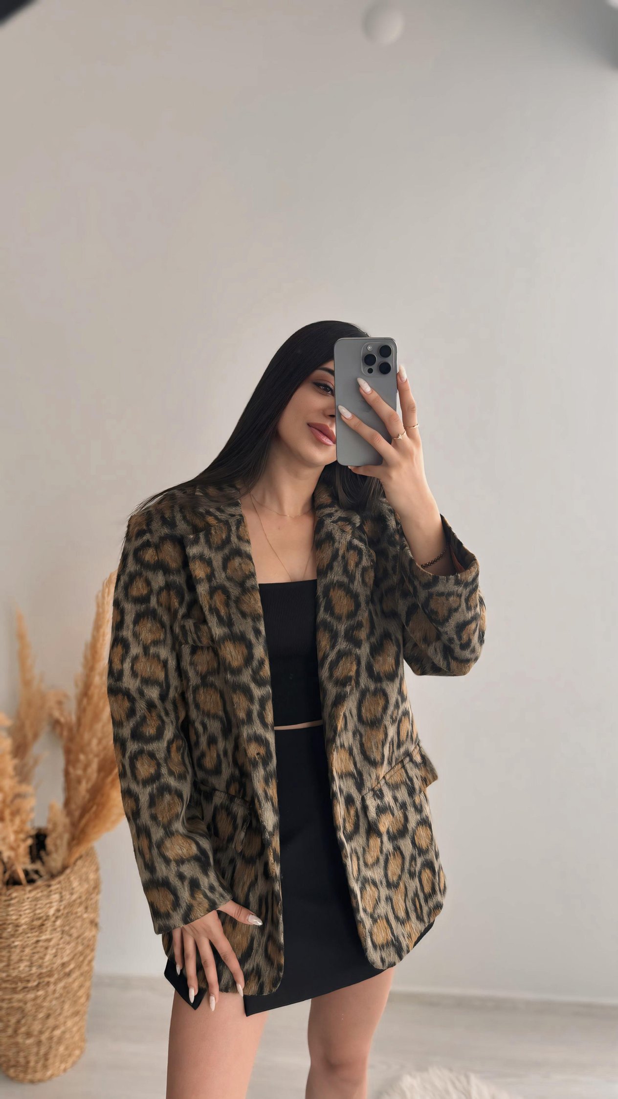 Leopar Desen Premium Blazer Ceket 