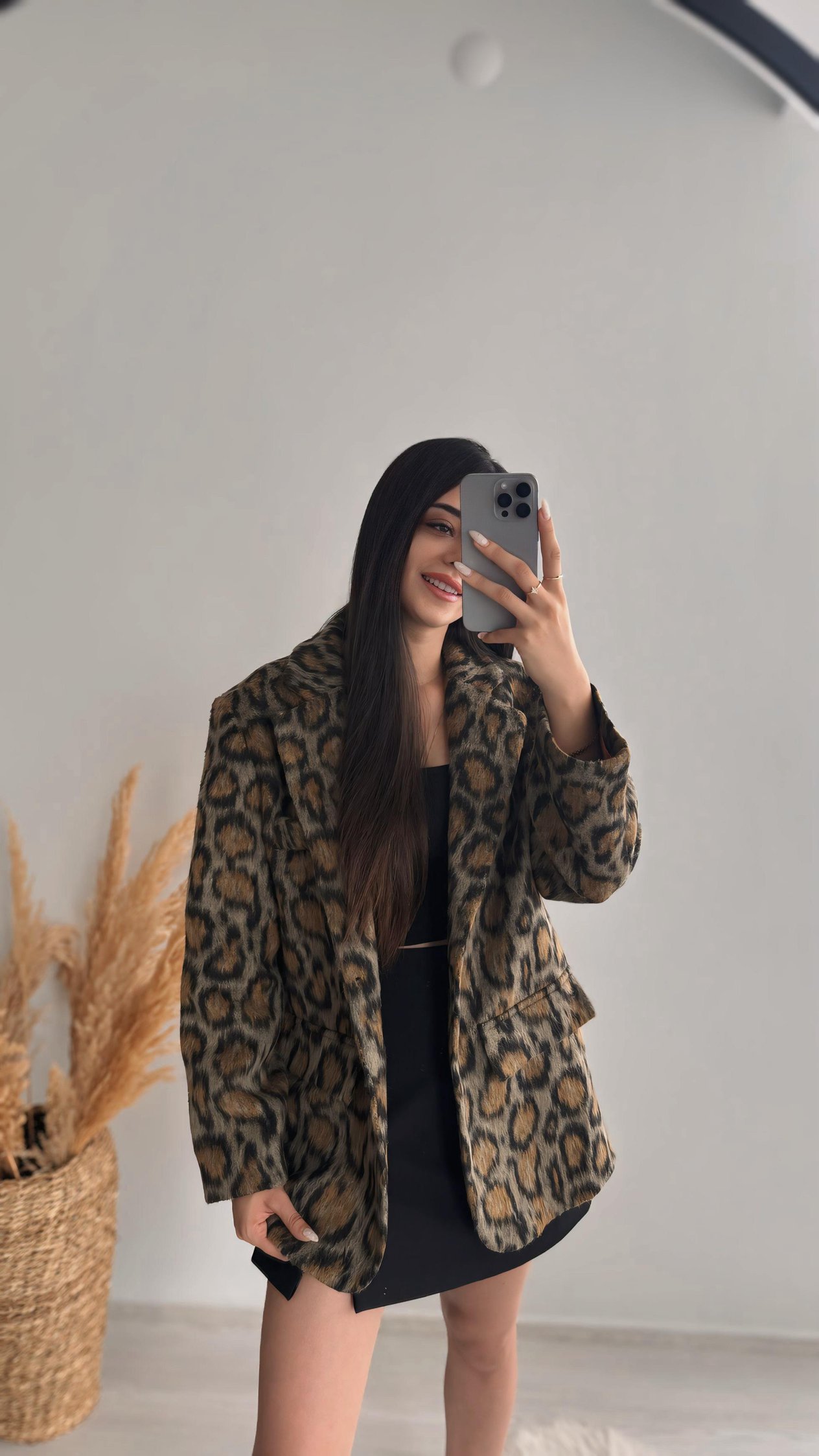 Leopar Desen Premium Blazer Ceket 