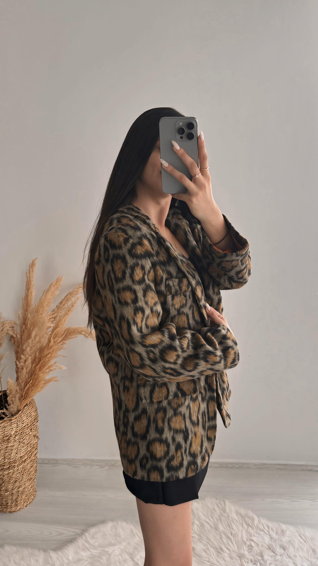Leopar Desen Premium Blazer Ceket 