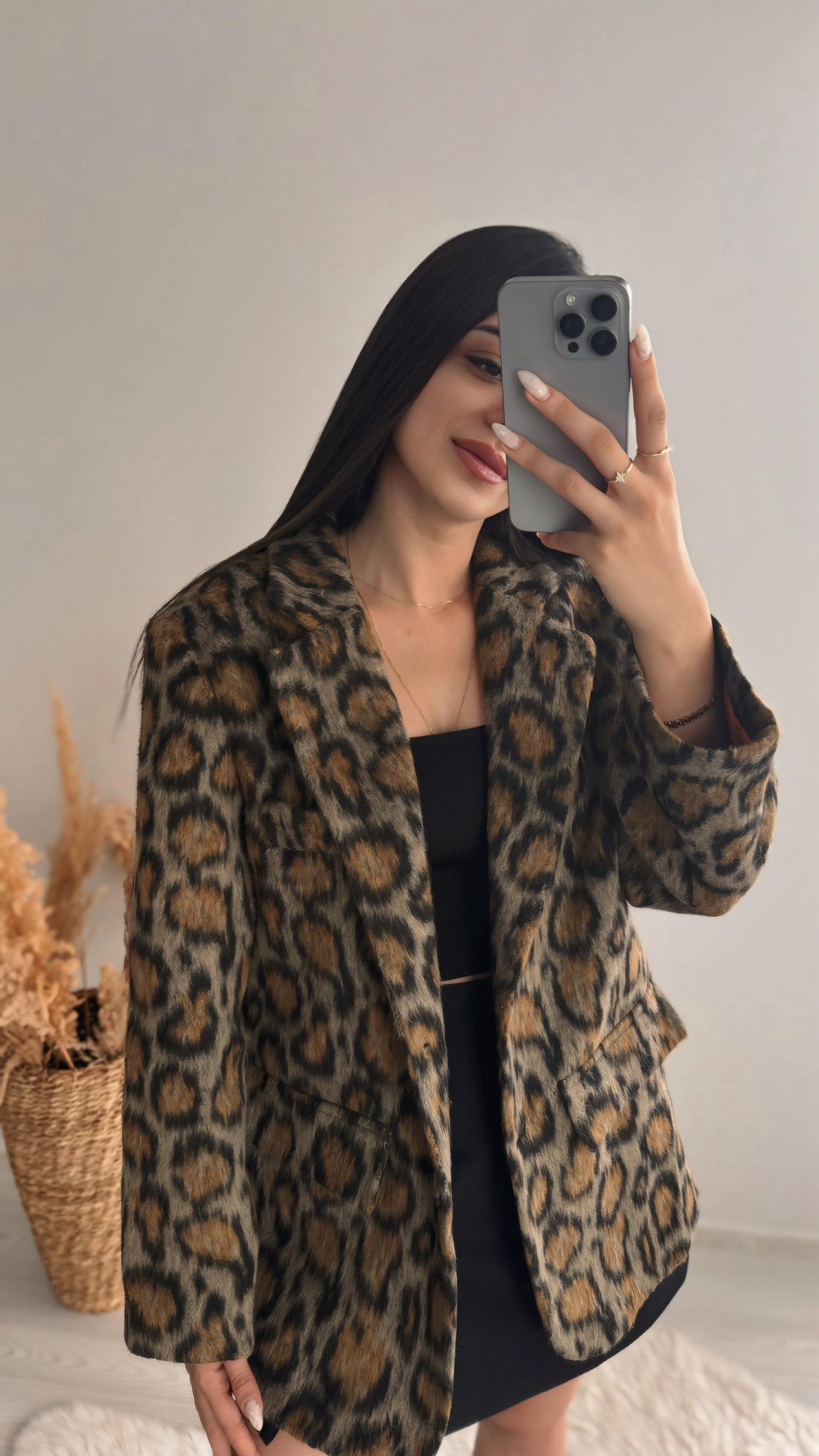 Leopar Desen Premium Blazer Ceket 