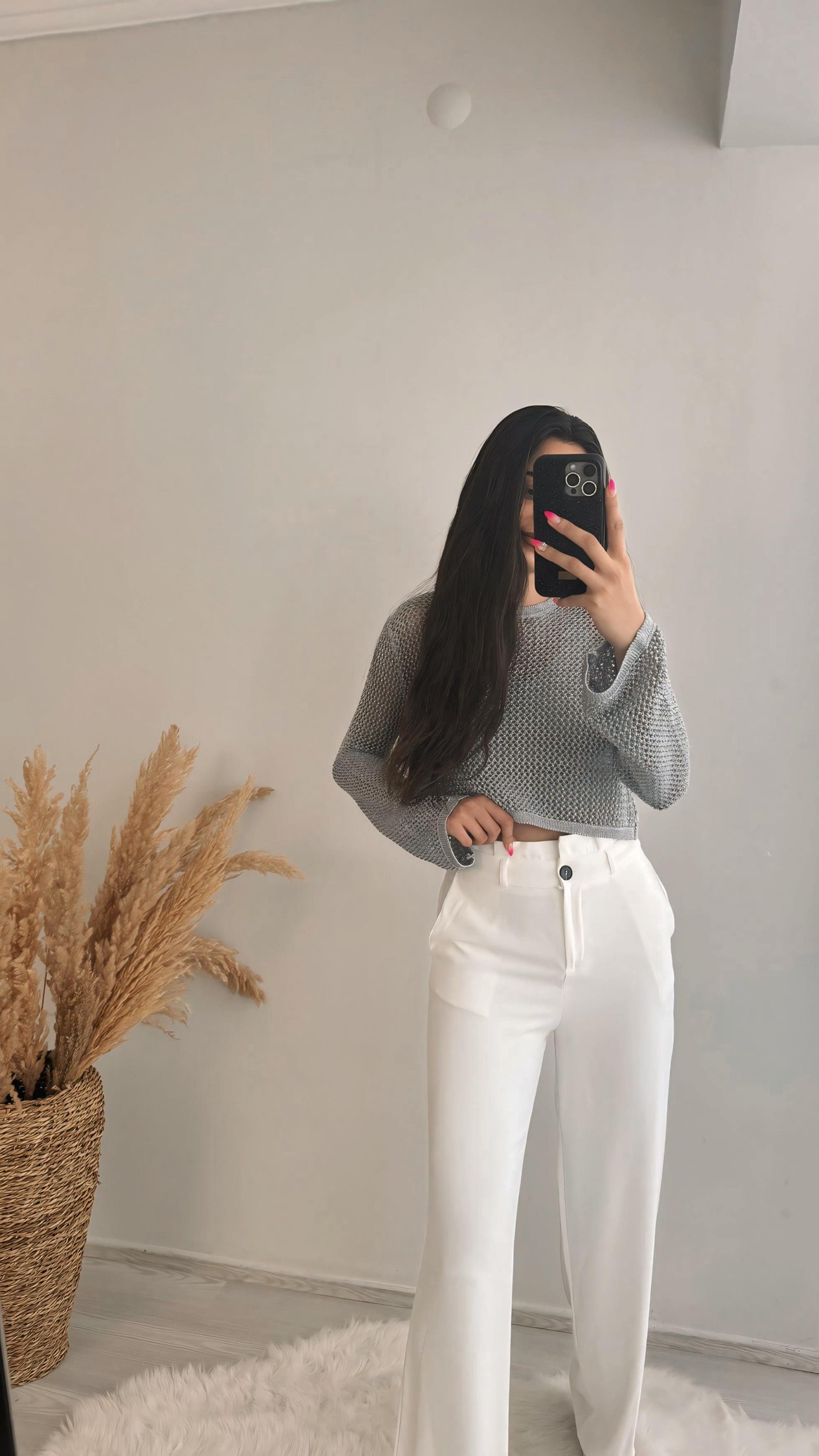 Yüksek Bel Orj Mng Beyaz Pantalon