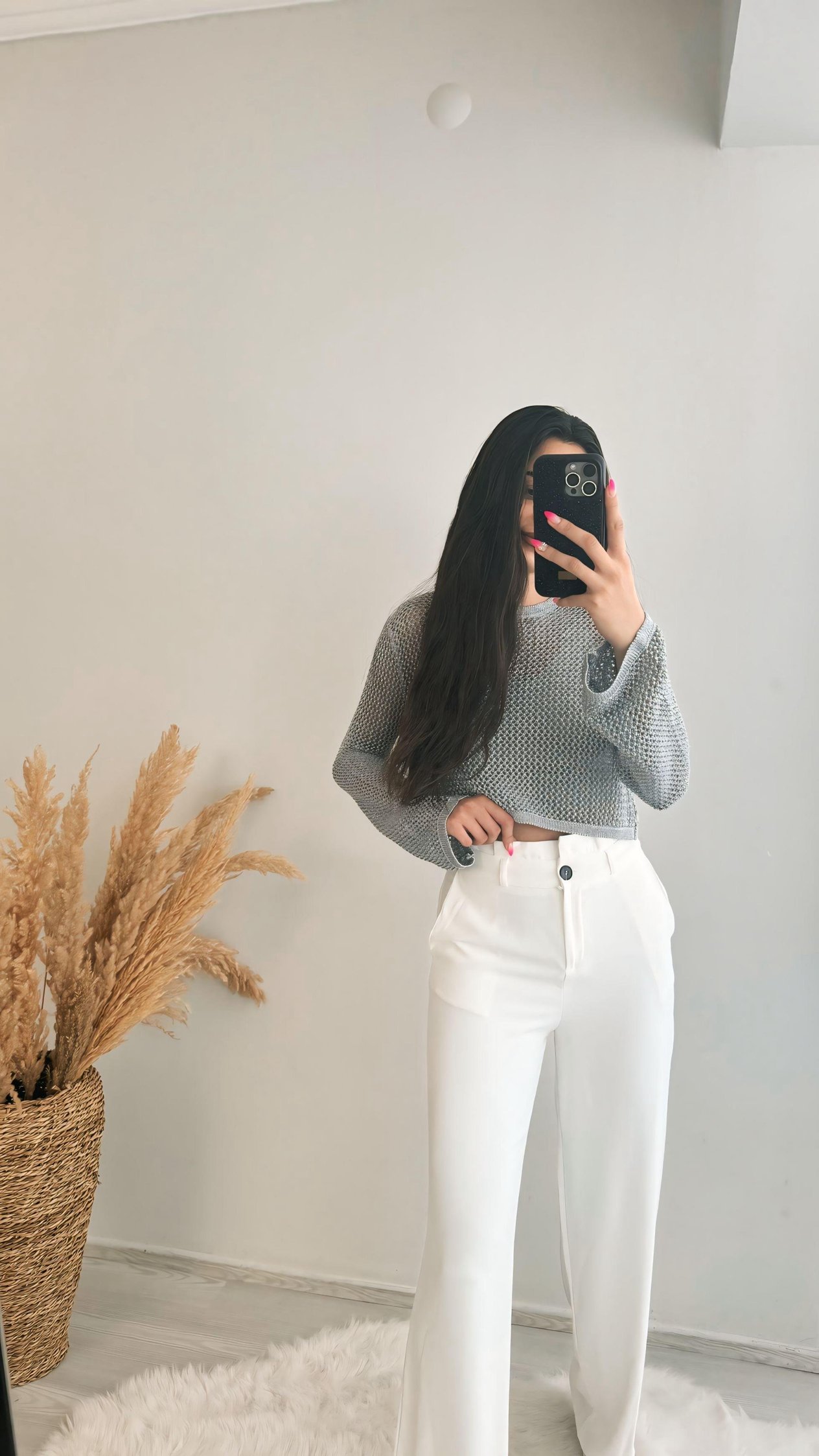 Yüksek Bel Orj Mng Beyaz Pantalon