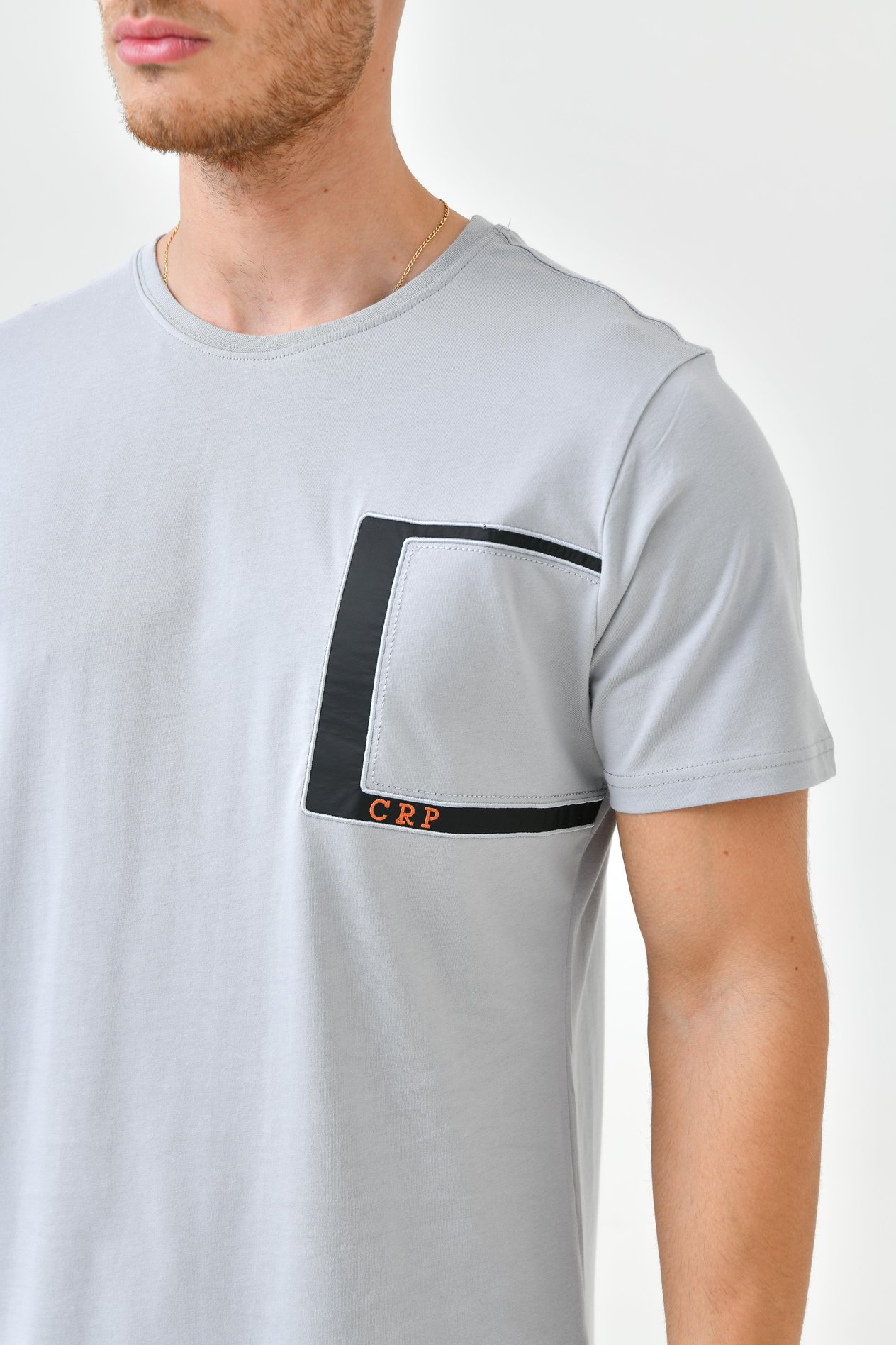 gri nakış Detaylı O Yaka Standart Kalıp Erkek T-shirt