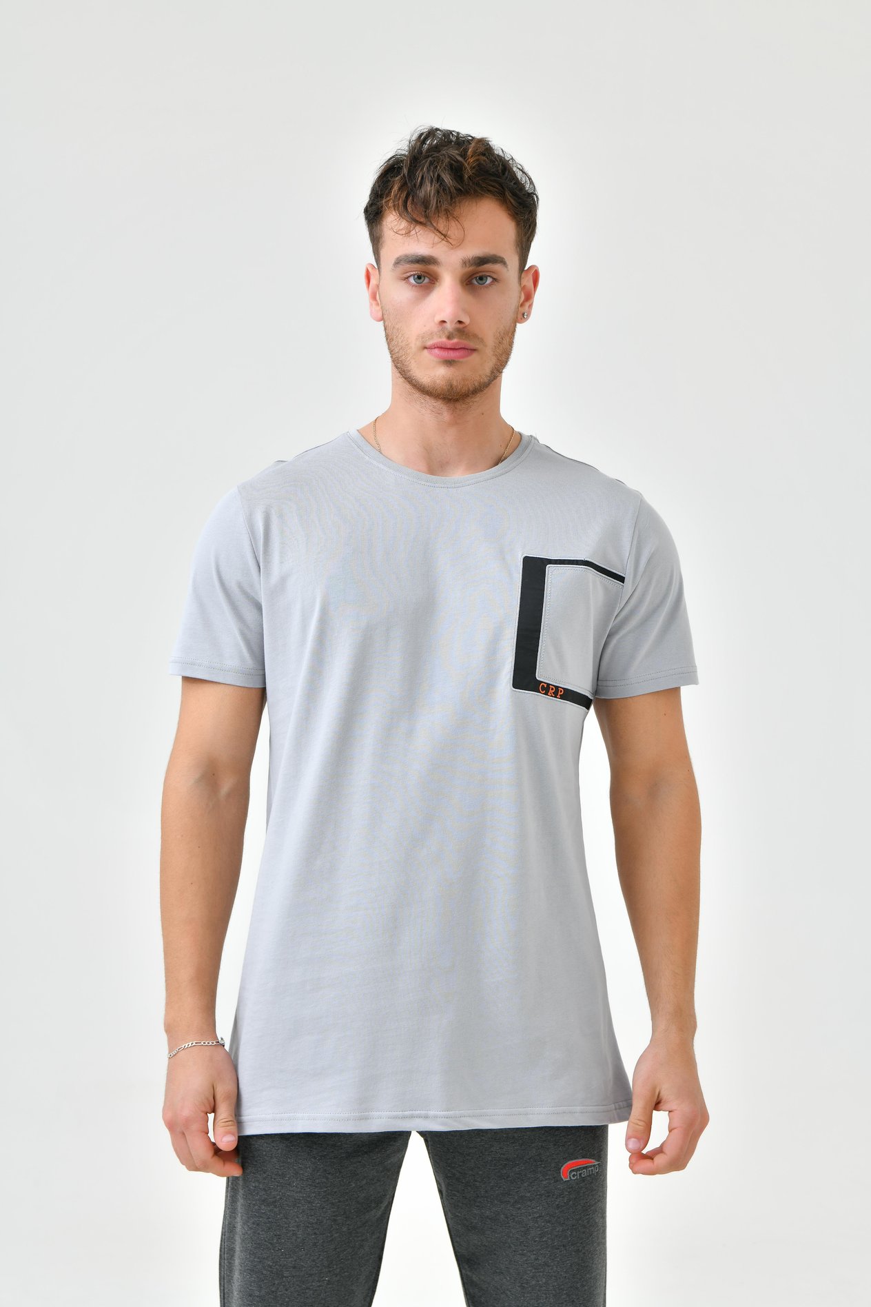 gri nakış Detaylı O Yaka Standart Kalıp Erkek T-shirt