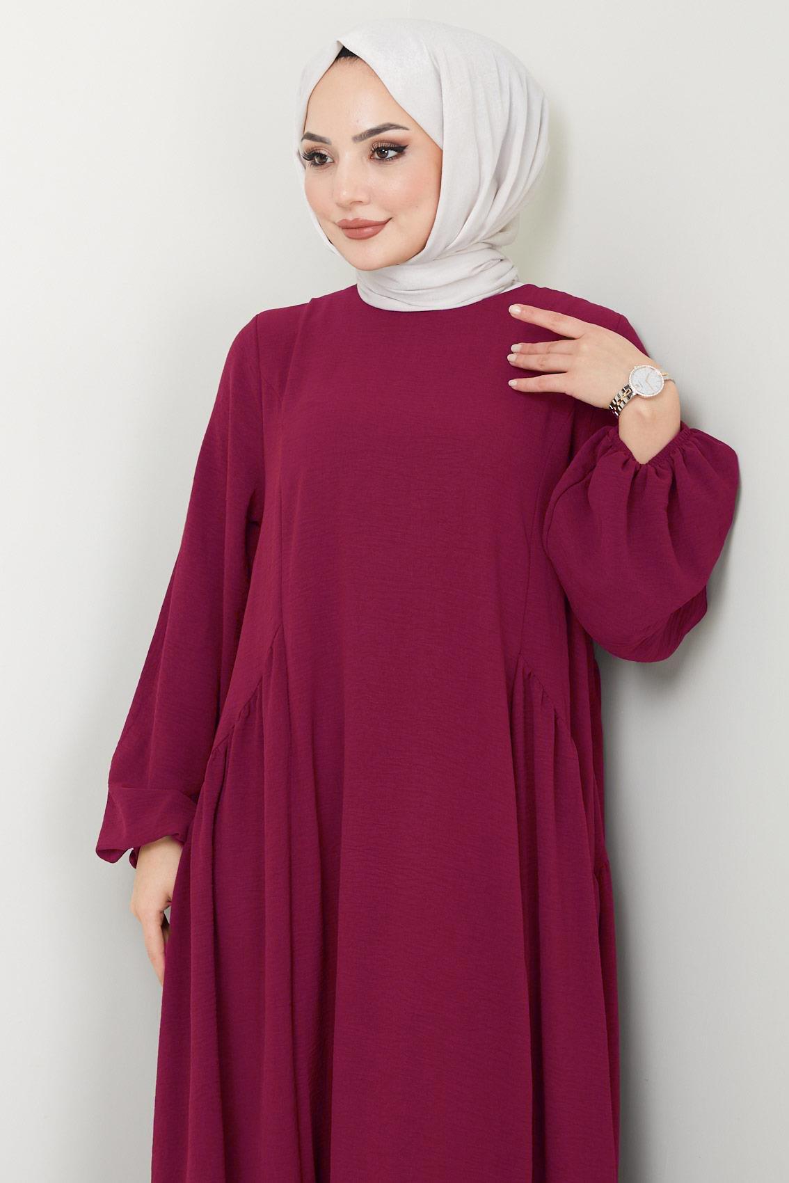 Eva Ayrobin Tesettür Elbise Bordo HM2454