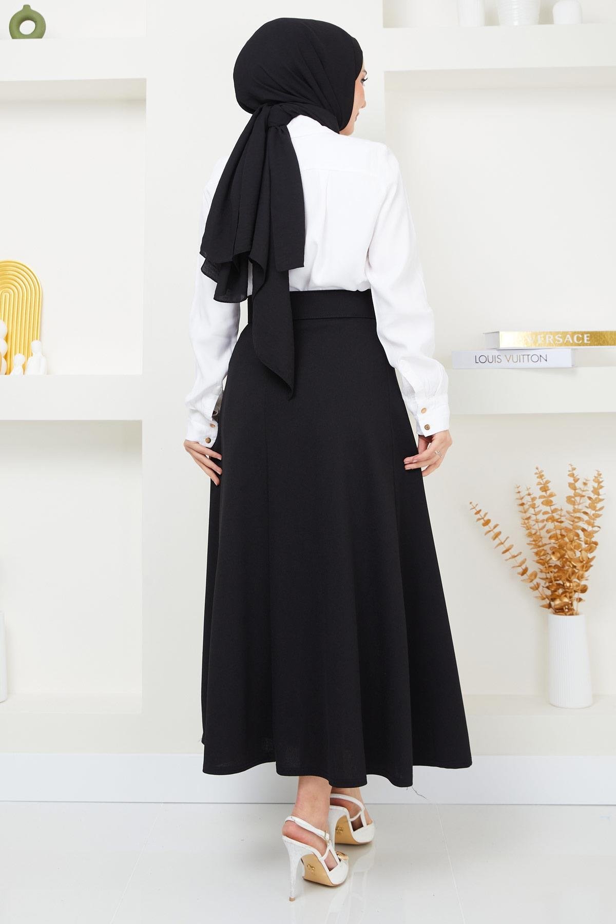 Kemerli Mevlana Etek Siyah HM2370