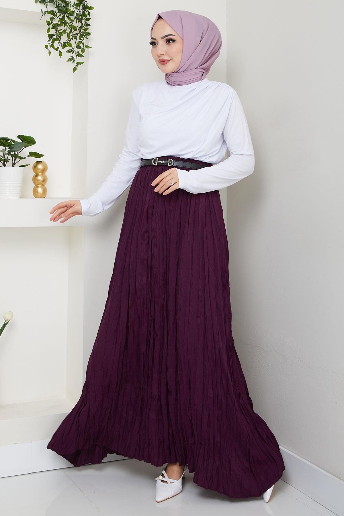 Kraşlı Etek Mor HM2706