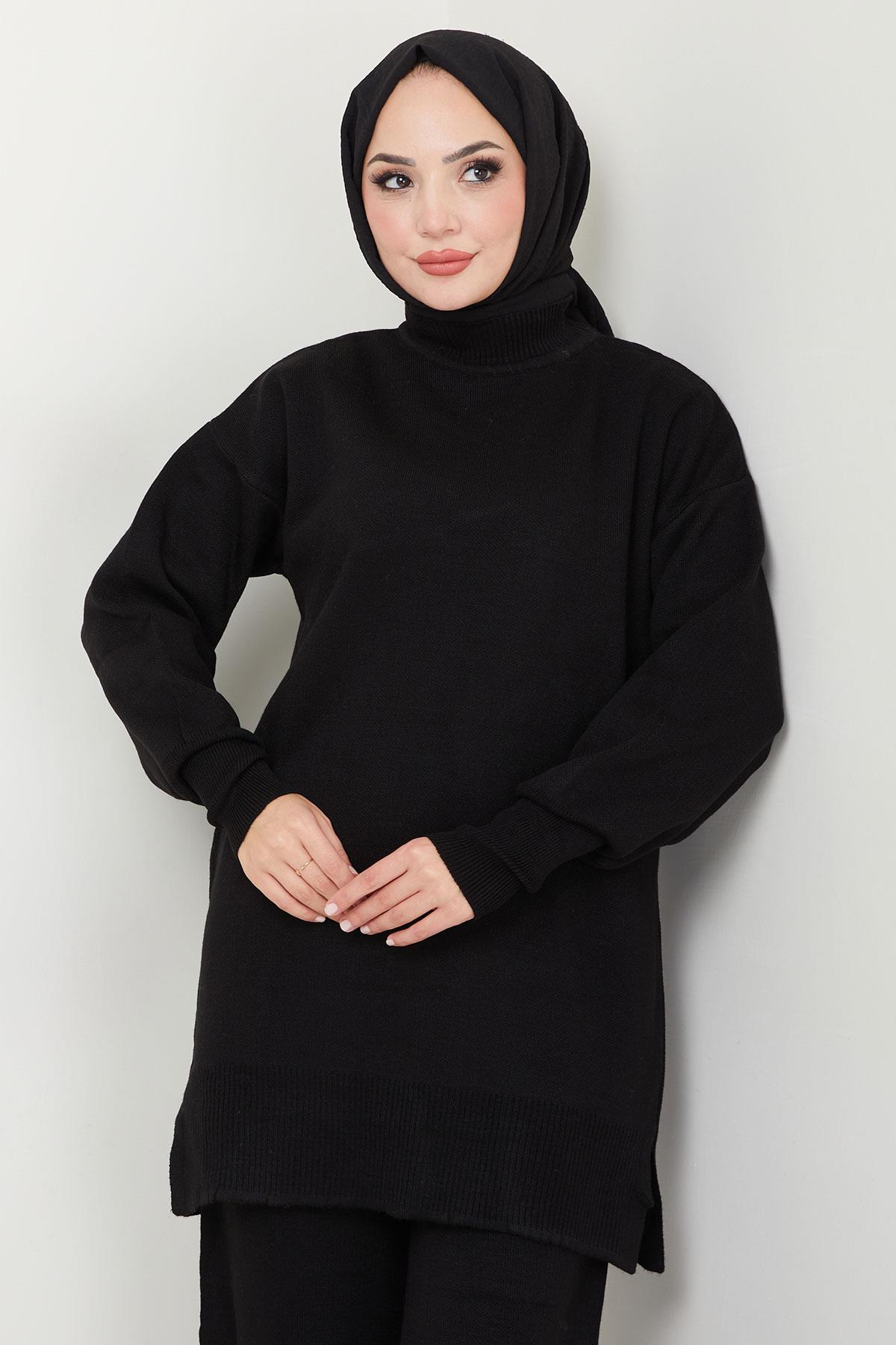 Tek Renk İkili Triko Takım Siyah HM2574