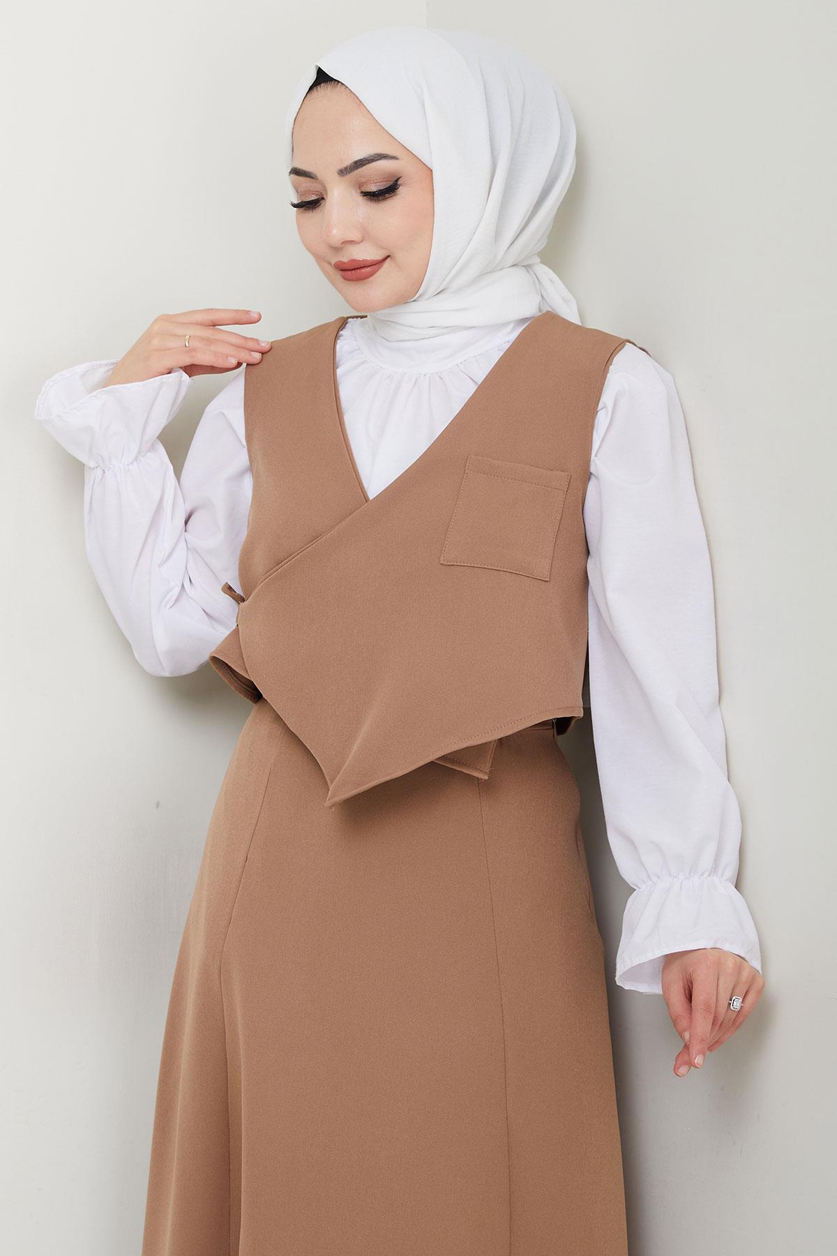 Yandan Bağlamalı Yelekli Takım Vizon HM2723