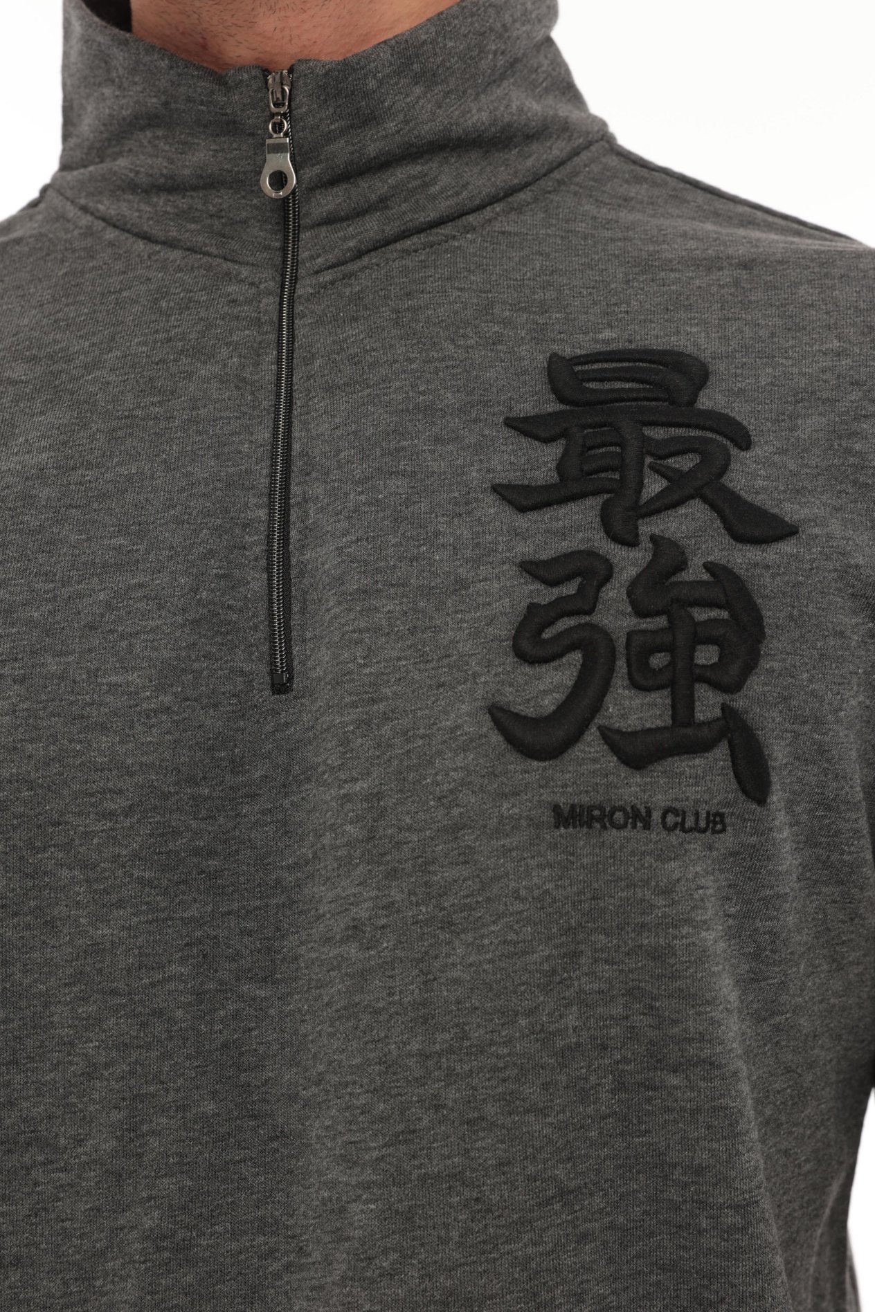 Miron Antrasit Üç İplik Fermuarlı Nakış Detaylı Regular Fit Sweatshirt