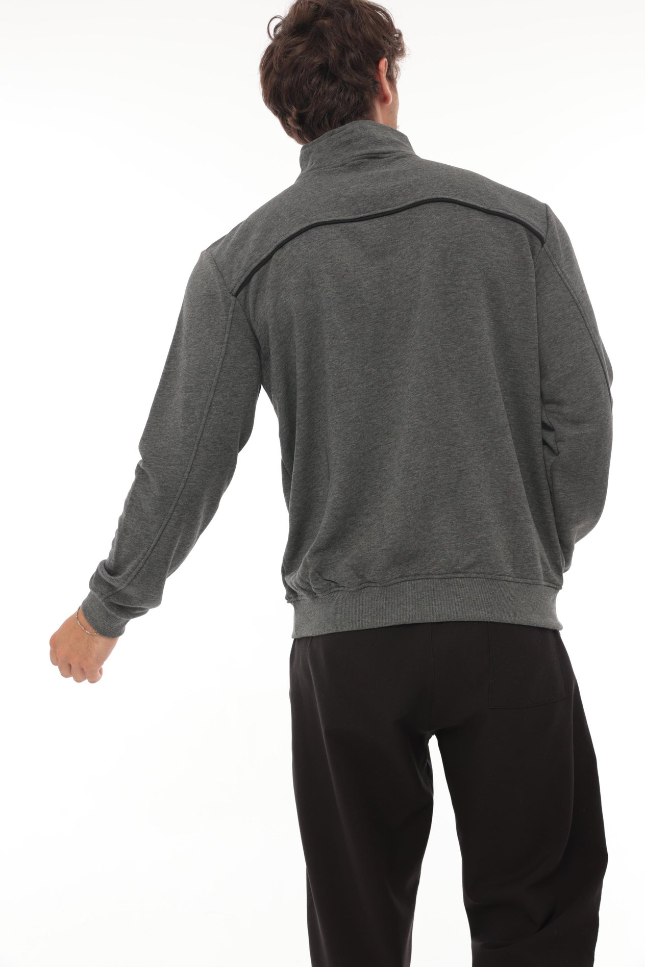 Miron Antrasit Üç İplik Fermuarlı Nakış Detaylı Regular Fit Sweatshirt