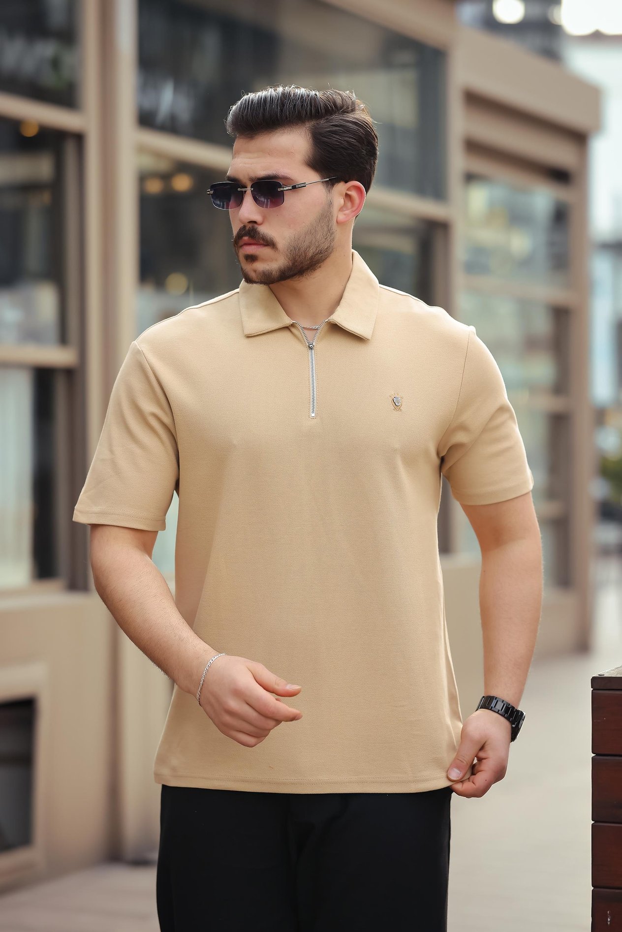 Miron Bej Basic Fermuar Detaylı Polo Yaka Kısa Kollu Tişört 2501