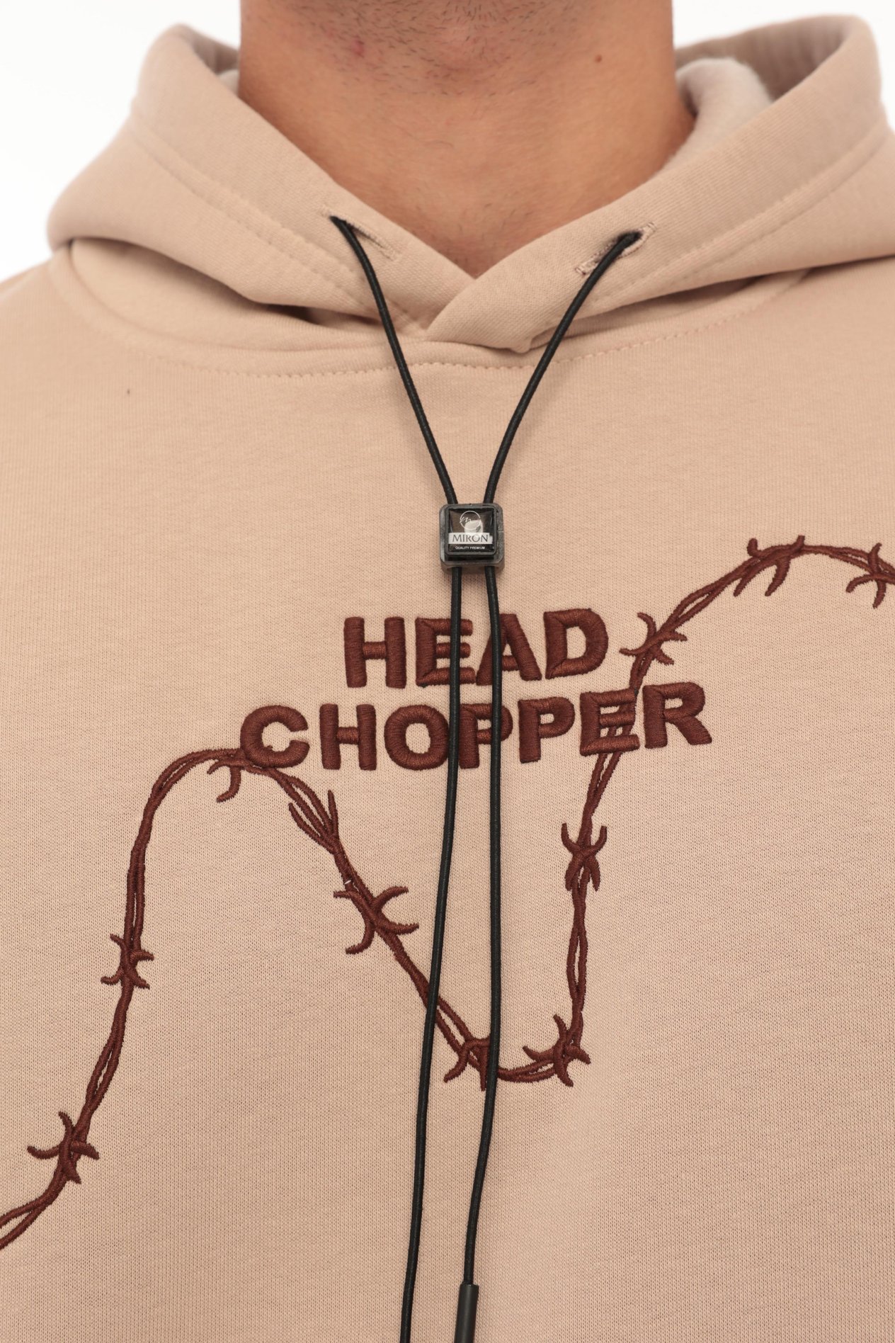 Miron Bej Üç İplik Head Chopper Nakışlı Oversize Kapşonlu Sweatshirt- 2319