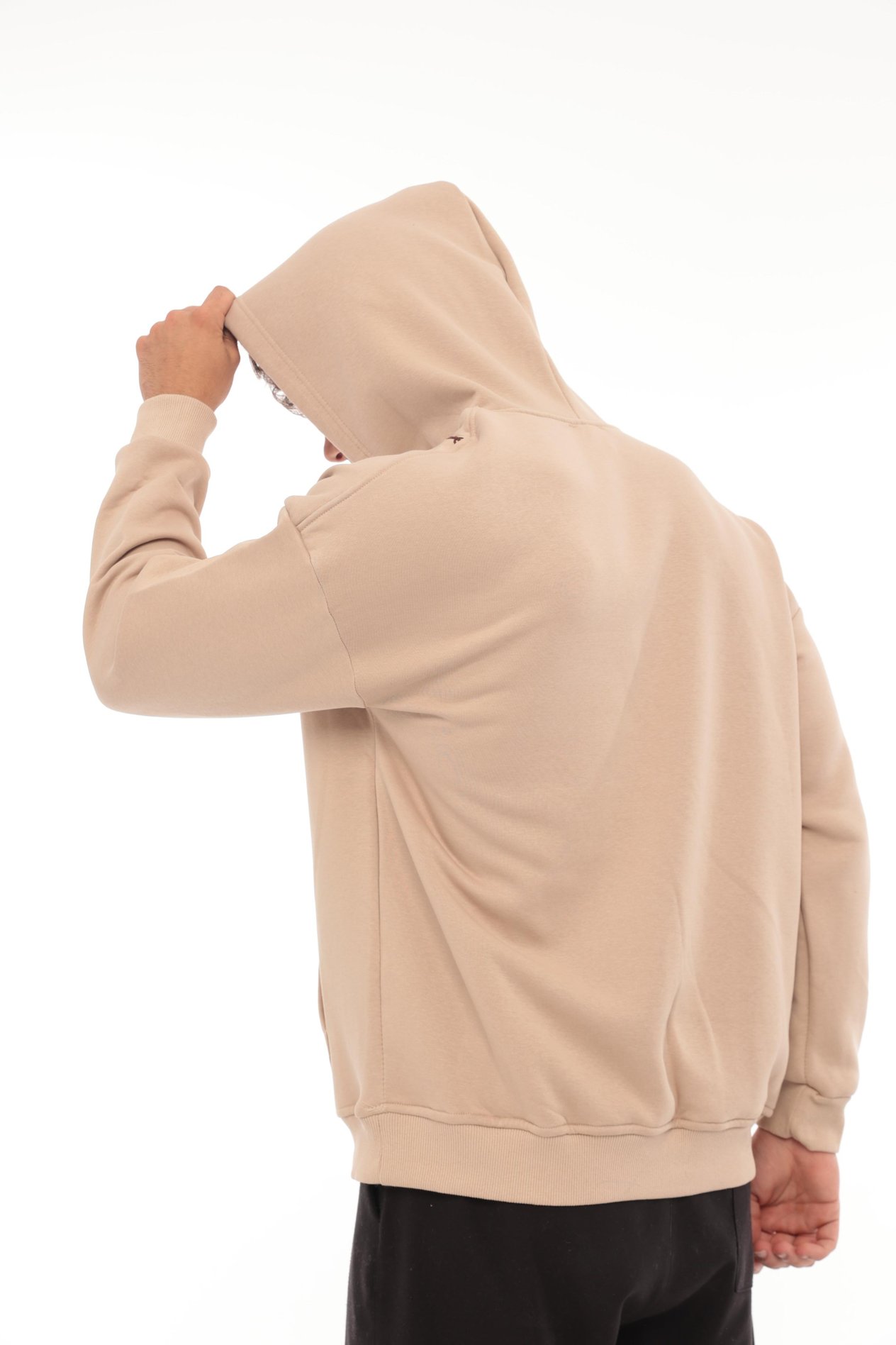 Miron Bej Üç İplik Head Chopper Nakışlı Oversize Kapşonlu Sweatshirt- 2319