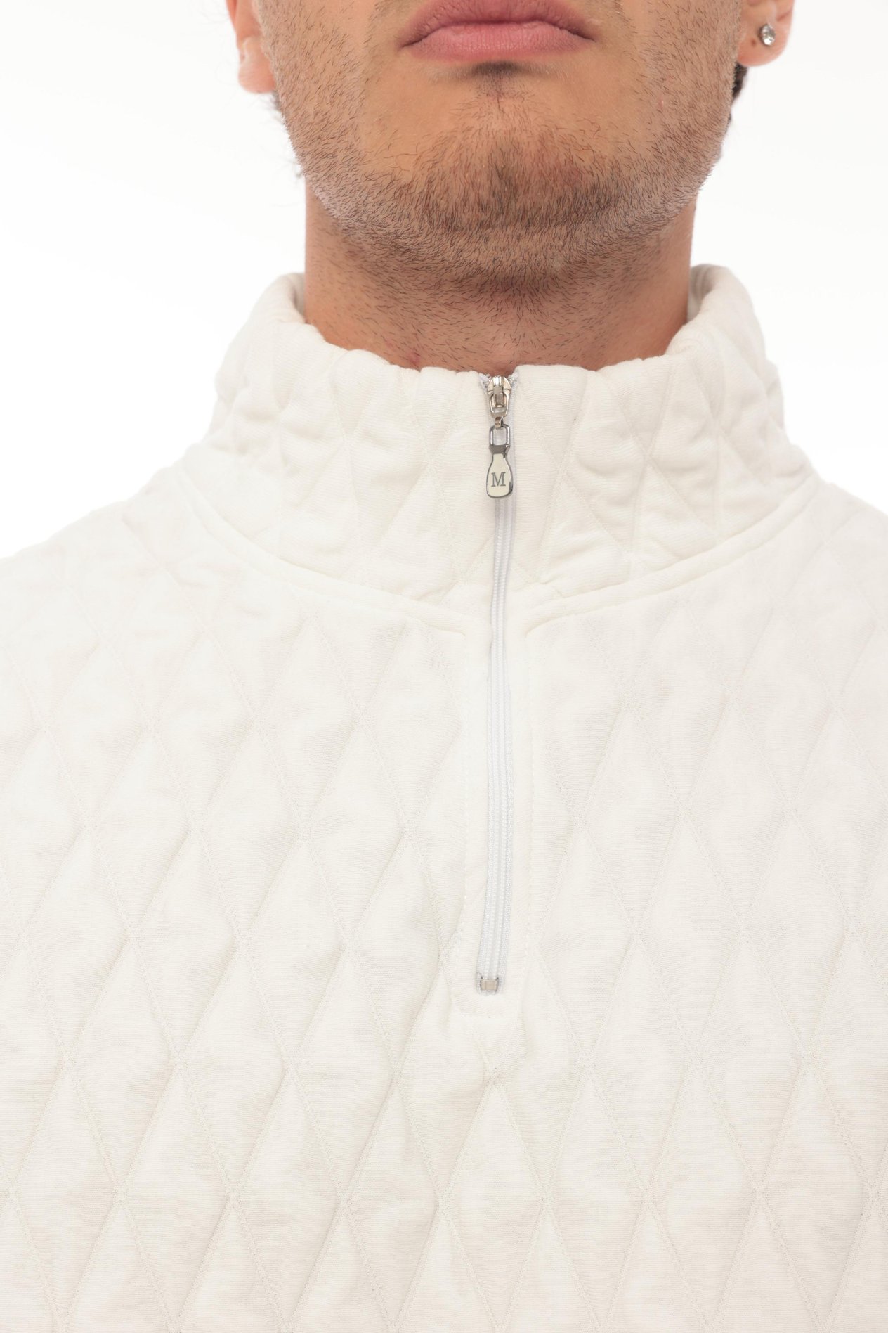 Miron Beyaz Kapitone Detaylı Yarım Fermuarlı Regular Fit Sweatshirt