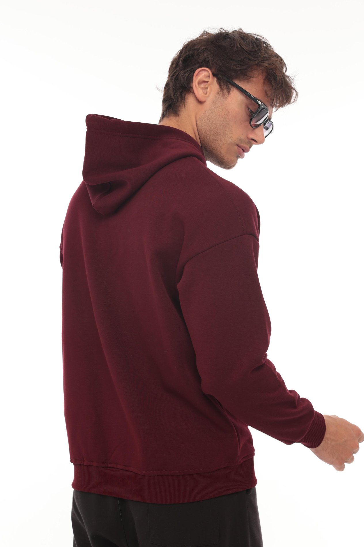 Miron Bordo Üç İplik Head Chopper Nakışlı Oversize Kapşonlu Sweatshirt- 2319