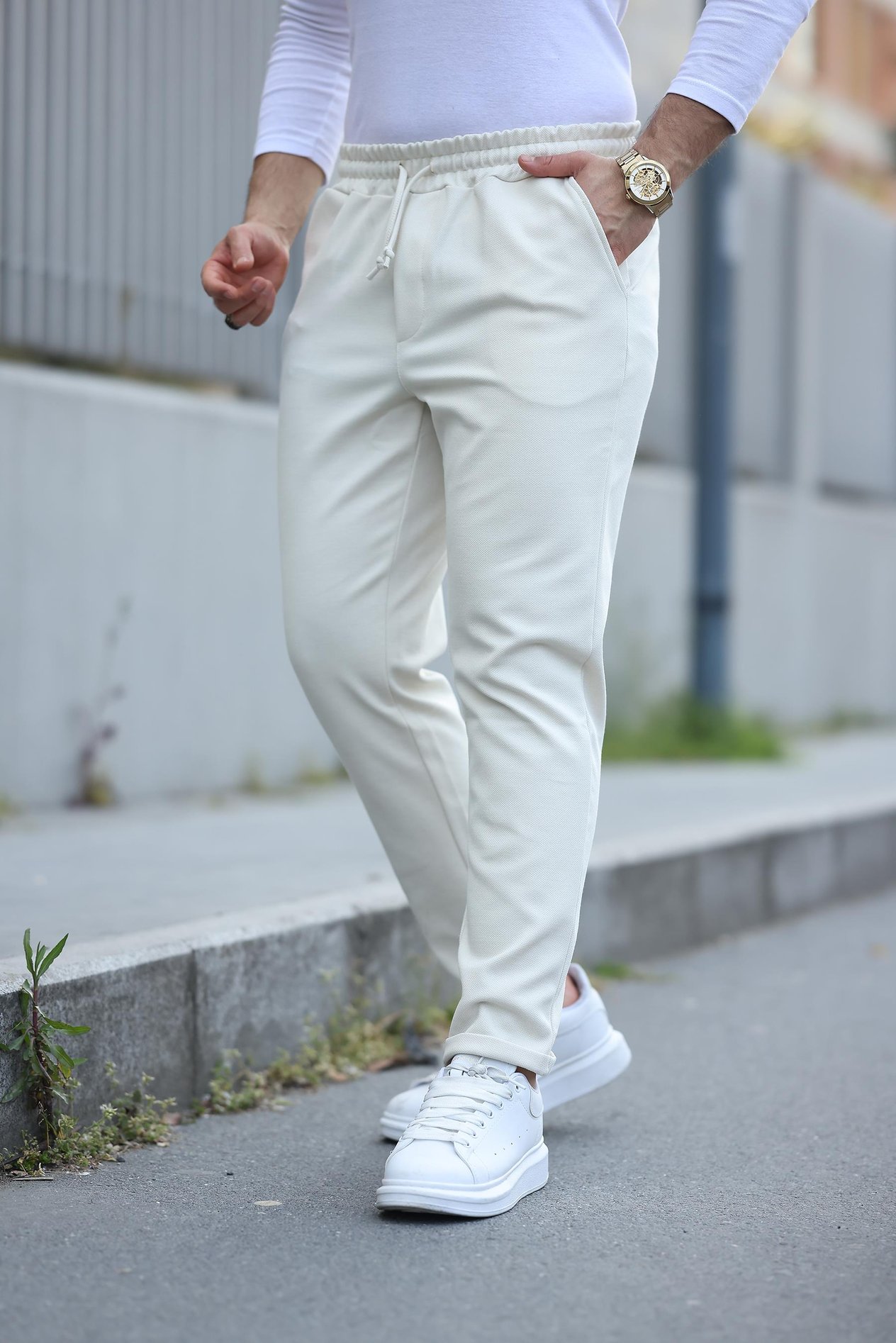 Miron Ekru Beli Lastikli Modern Fit Erkek Jogger Pantolon-2513