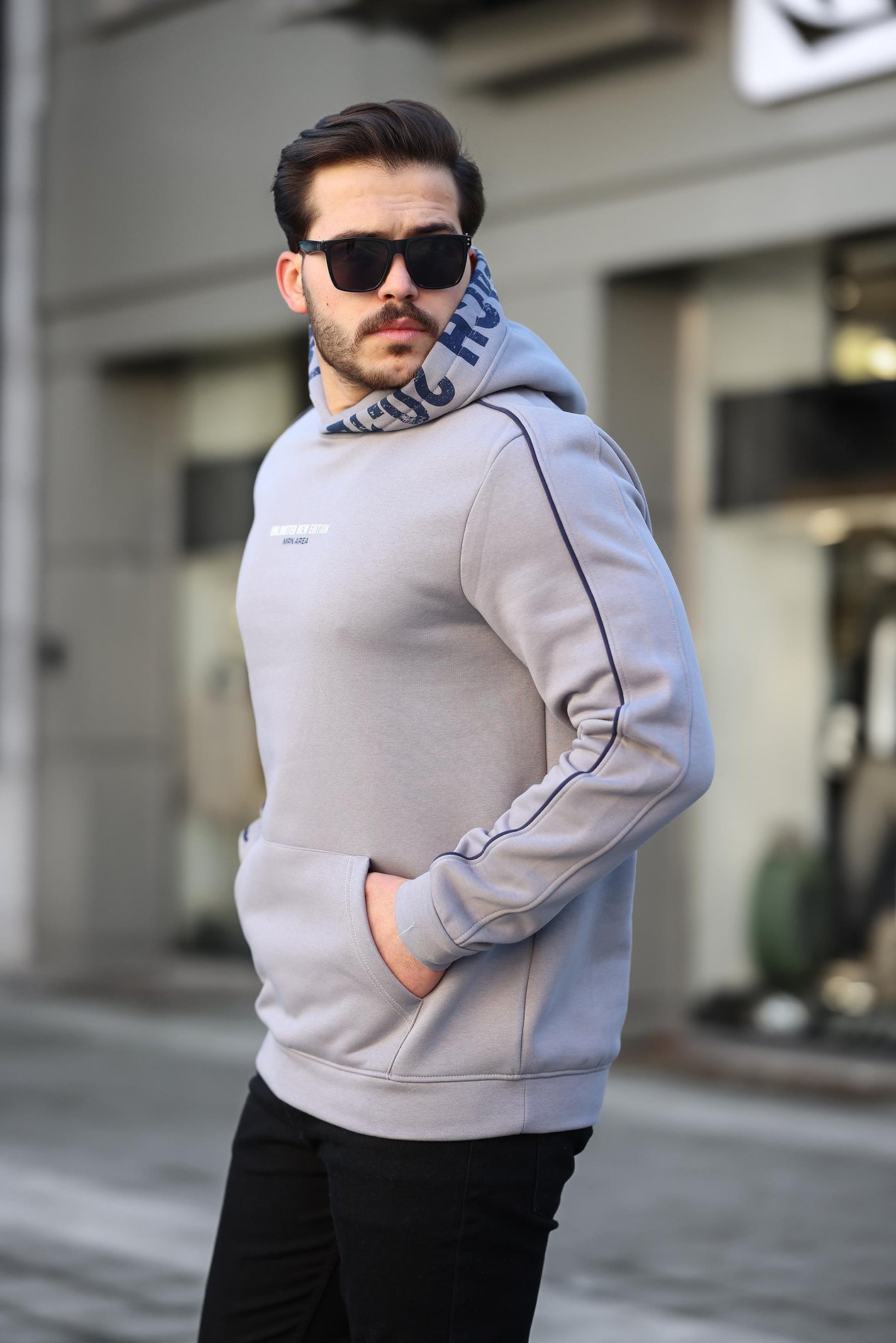 Miron Füme Kapüşon Baskılı Üç İplik Oversize Sweatshirt- 2440