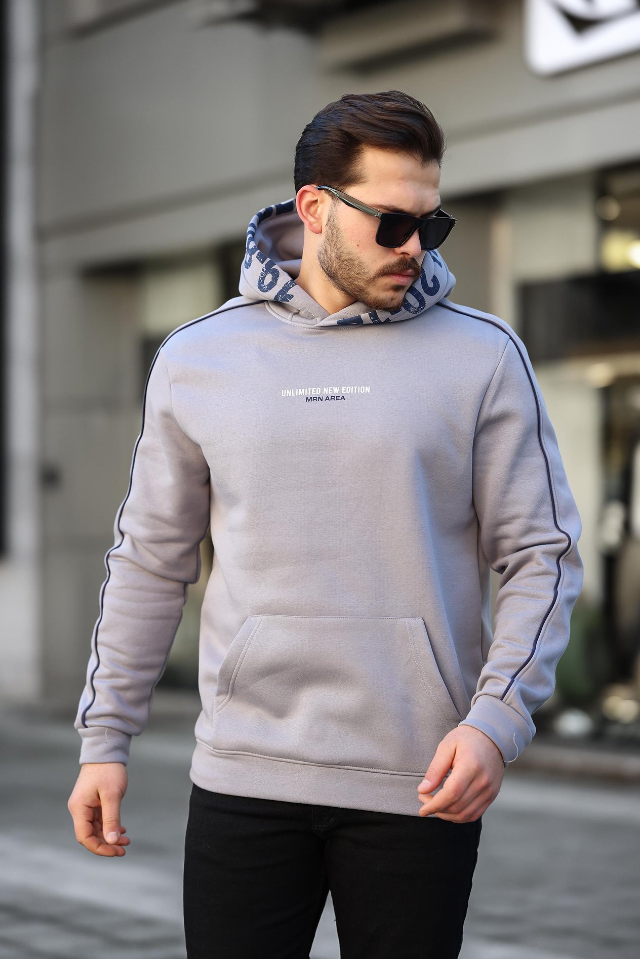 Miron Füme Kapüşon Baskılı Üç İplik Oversize Sweatshirt- 2440