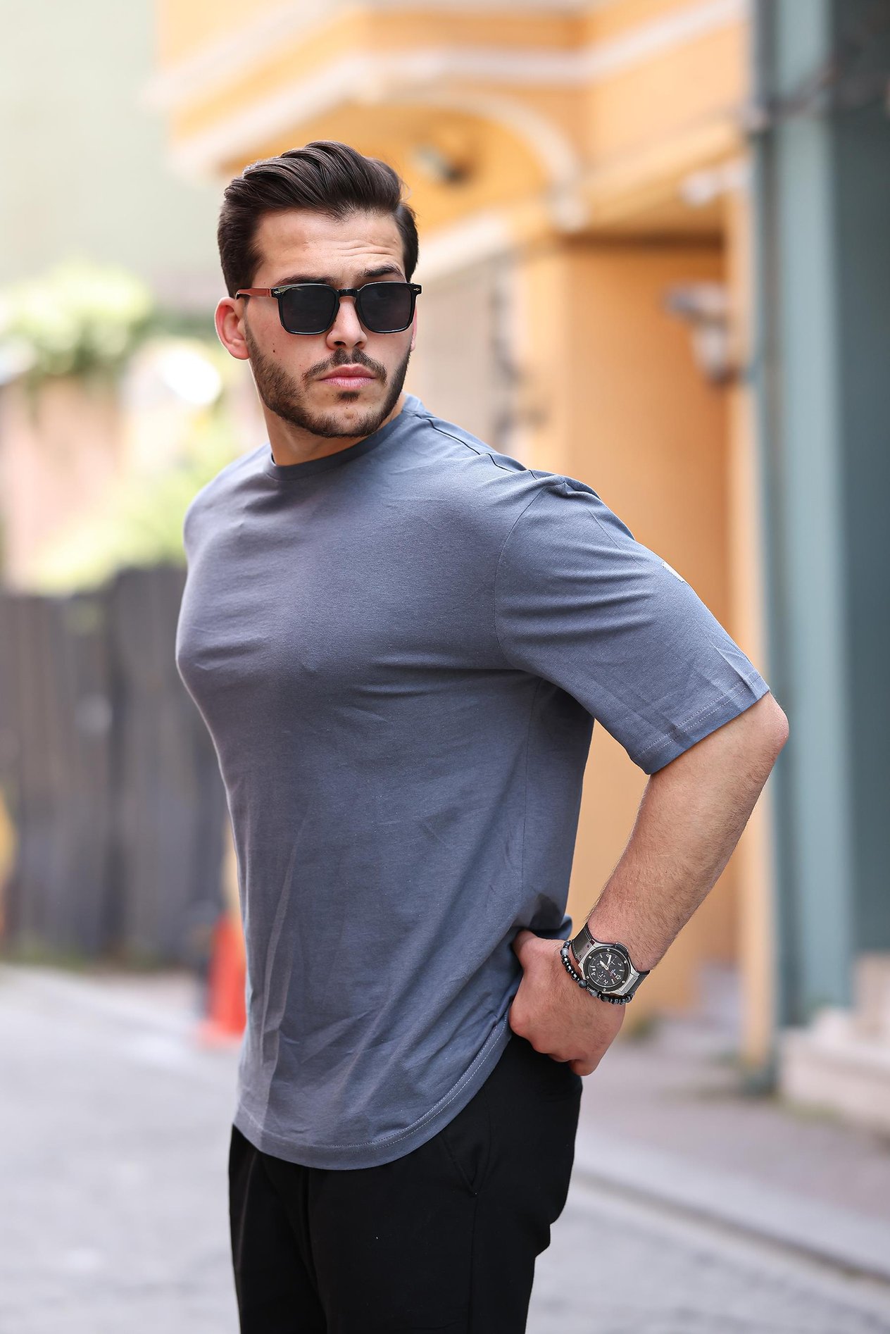 Miron Füme Newyork Sırt Nakışlı Oversize Kısa Kollu Tişört- 2405