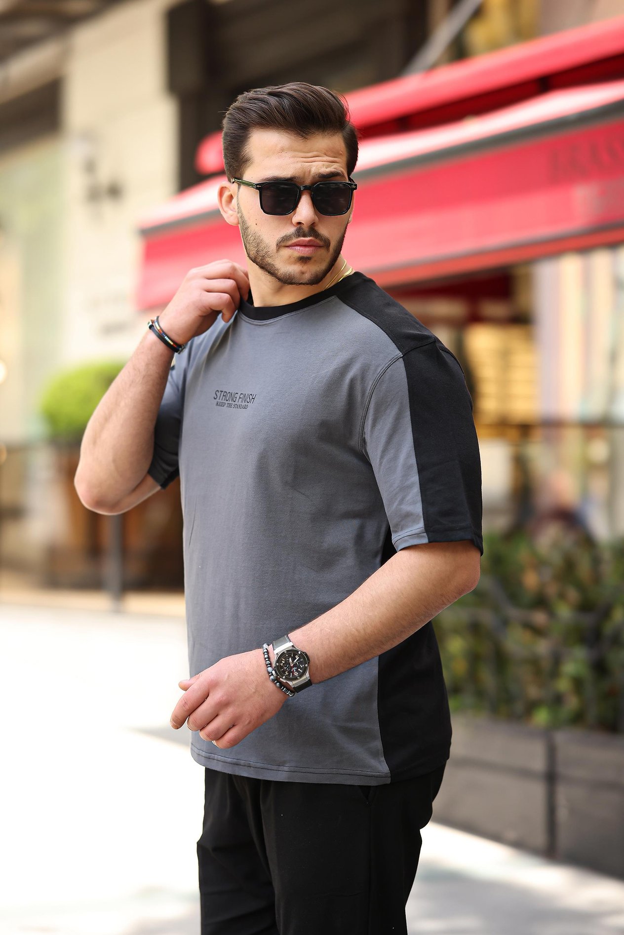 Miron Füme Siyah Strong Finish Baskılı Oversize Kısa Kolu Tişör 2411