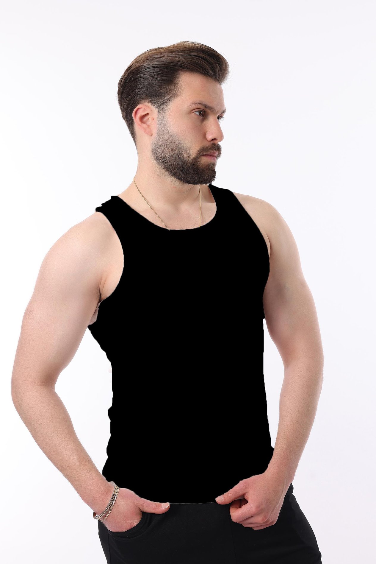 Miron Gri Beyaz Siyah Erkek Ribana Üçlü Paket Pamuklu Likralı & Atlet- 2517
