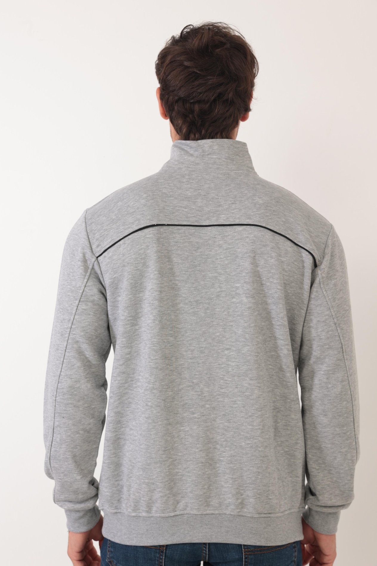Miron Gri Üç İplik Fermuarlı Nakış Detaylı Regular Fit Sweatshirt